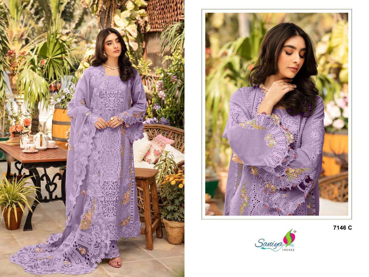SANIYA TRENDZ 7146 COLORS EMBROIDERY WORK COTTON SUIT WHOLESALER 