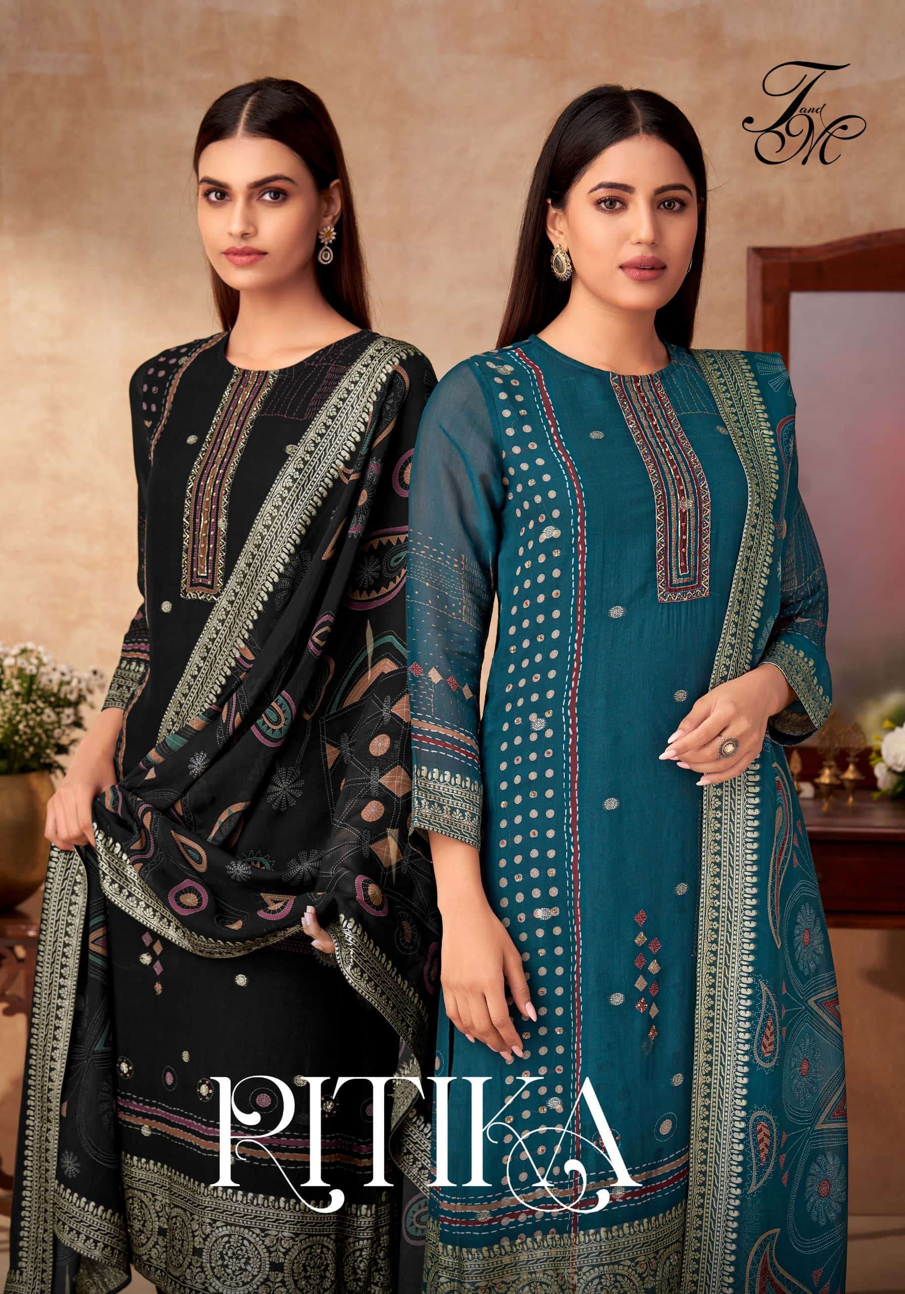 T AND M DESIGNER RITIKA STRAIGHT STYLE DESIGNER SUIT CATALOG WHOLESALER 