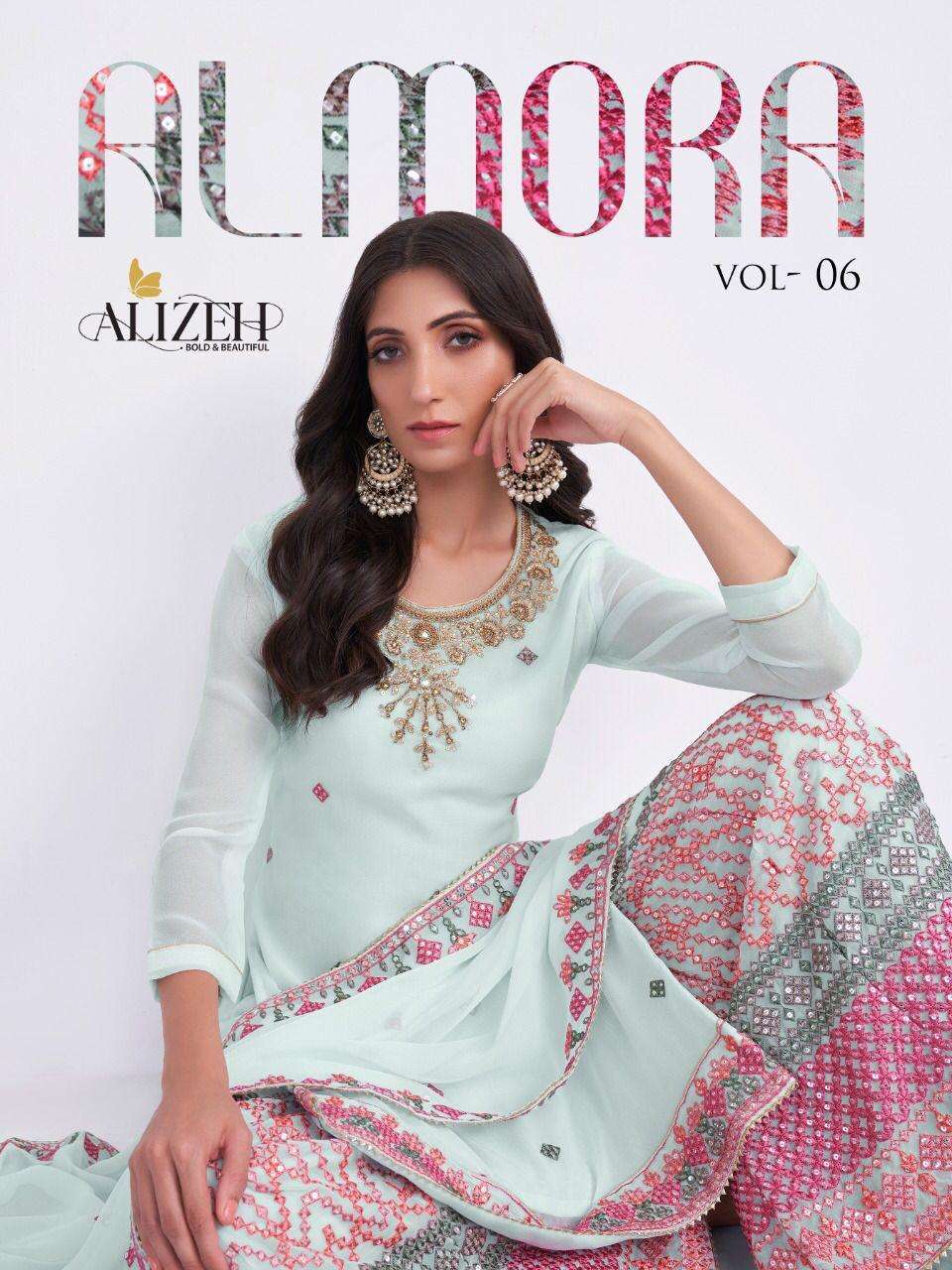 ALIZEH ALMORA VOL 6 PARTY WEAR GHARARA SUIT CATALOG EXPORTER 