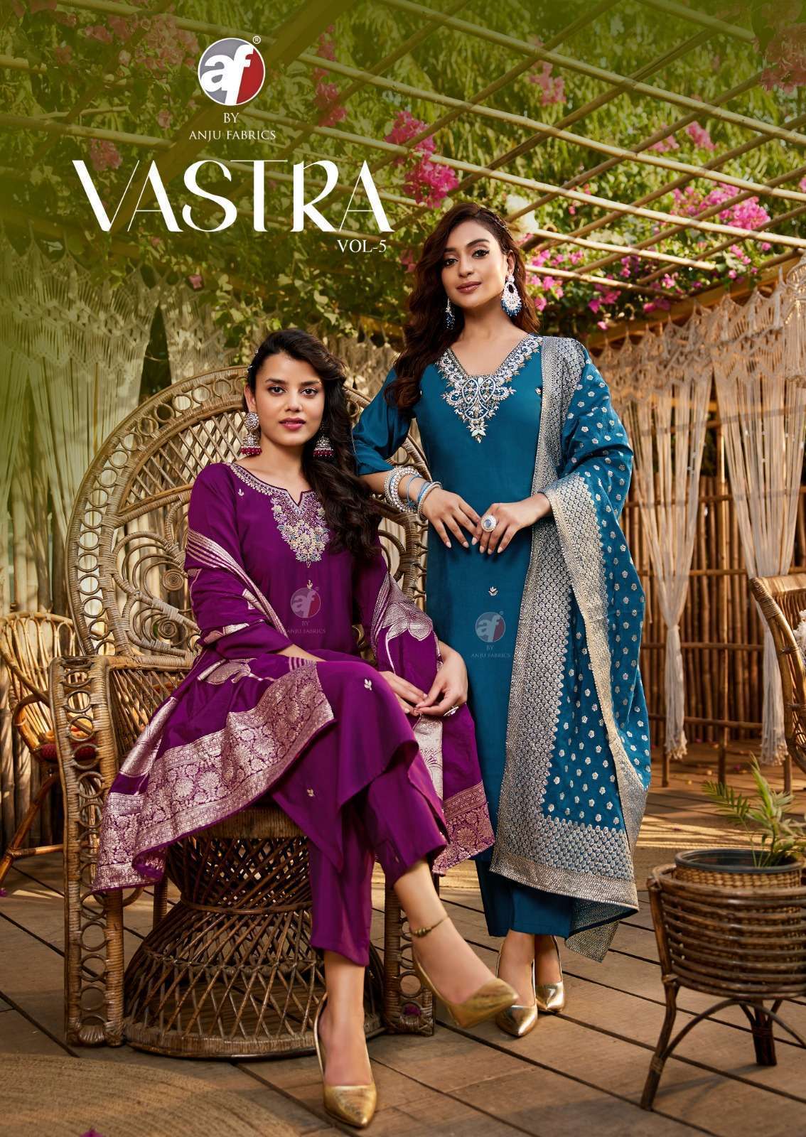 ANJU FABRIC VASTRA VOL 5 ROMAN SILK DESIGNER HANDWORK KURTI 2025