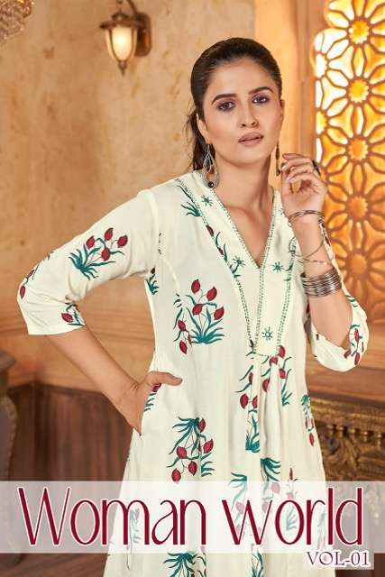 BLUE HILLS WOMAN WORLD VOL 1 RAYON PRINTED KURTI WHOLESALER 