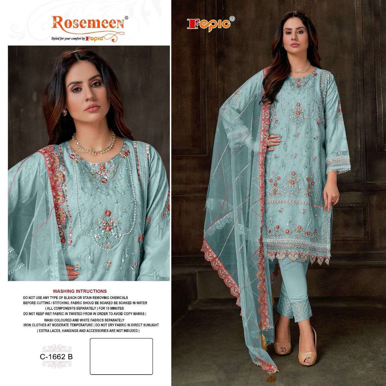 FEPIC C 1662 COLOR ORGANZA PAKISTANI EMBROIDERY WORK SUIT COLLCTION BEST RATE 