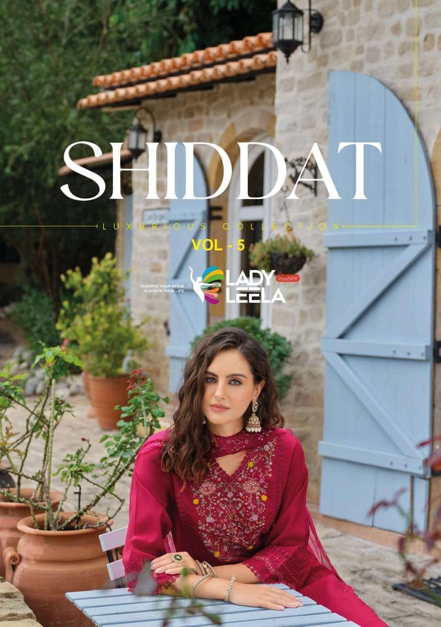 LADY LEELA SHIDDAT VOL 5 ORGANZA FANCY EMBRODERY THREE PCS SET COLLECTION BEST RATE 