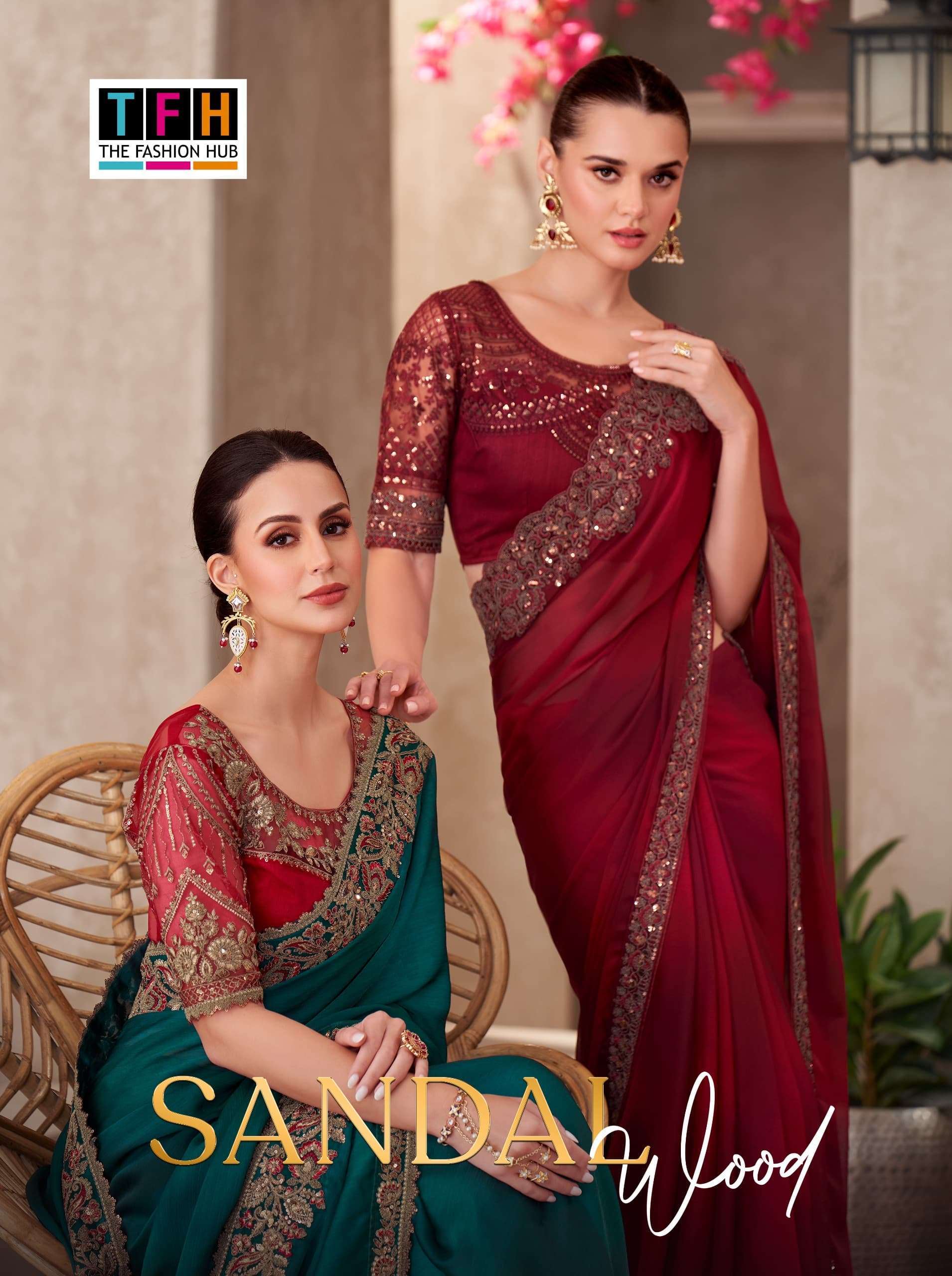TFH SANDALWOOD VOL 15 1501 TO 1518 PARTYWEAR SAREE CATALOG EXPORTER 