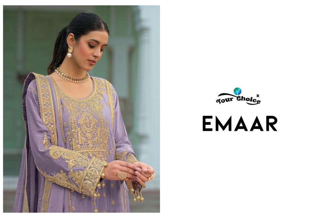 YOUR CHOICE EMAAR HEAVY CHINON SILK PARTYWEAR READYMADE SUIT WHOLESALER 