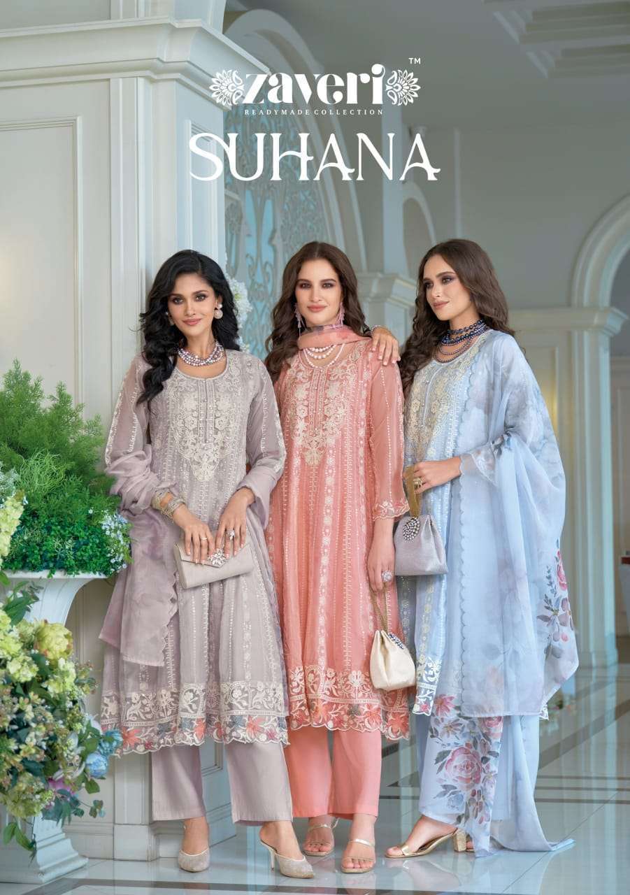 ZAVERI SUHANA SOFT ORGANZA EMBROIDERY WORK 3 PCS READYMADE SUIT COLLECTION 2025
