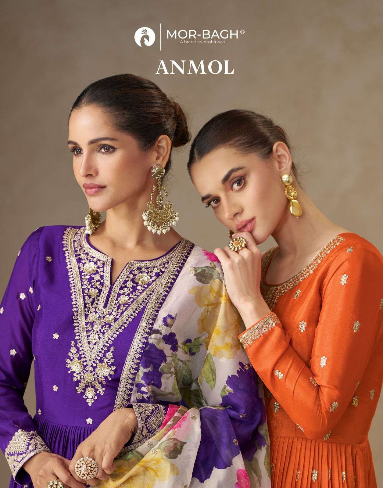 AASHIRWAD CREATION ANMOL CHINON SILK EMBRODERY DESIGNER GOWN CATALOG SUPPLIER 2025