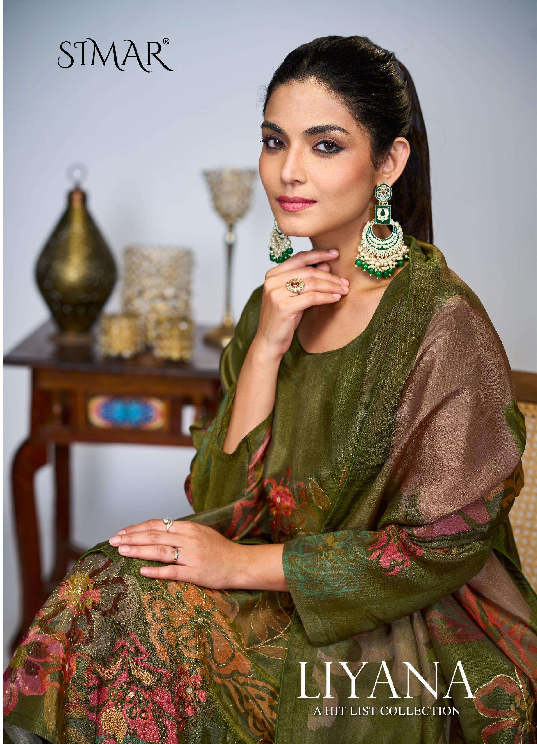 GLOSSY SIMAR LIYANA FANCY DIGITAL PRINTED EMBROIDERY SUIT WHOLESALER 