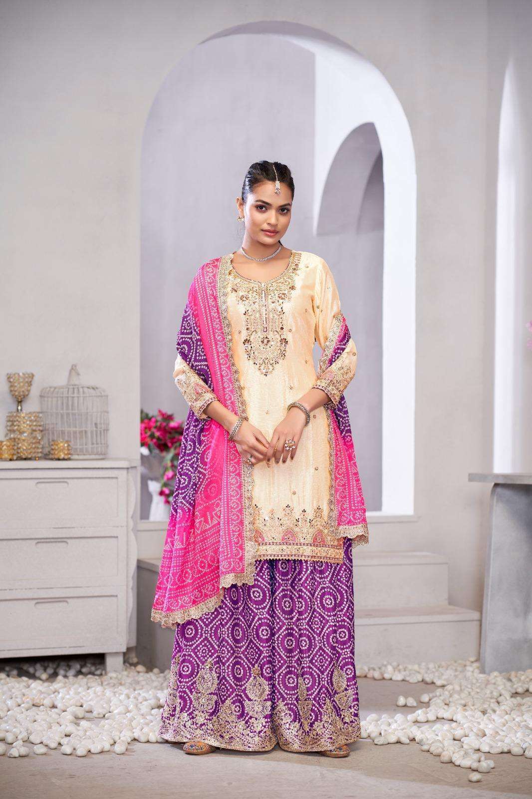 GULZAR SUROOR REMIUM CHINON PARTY WEAR SHARARA SUIT WHOLESALER 2025