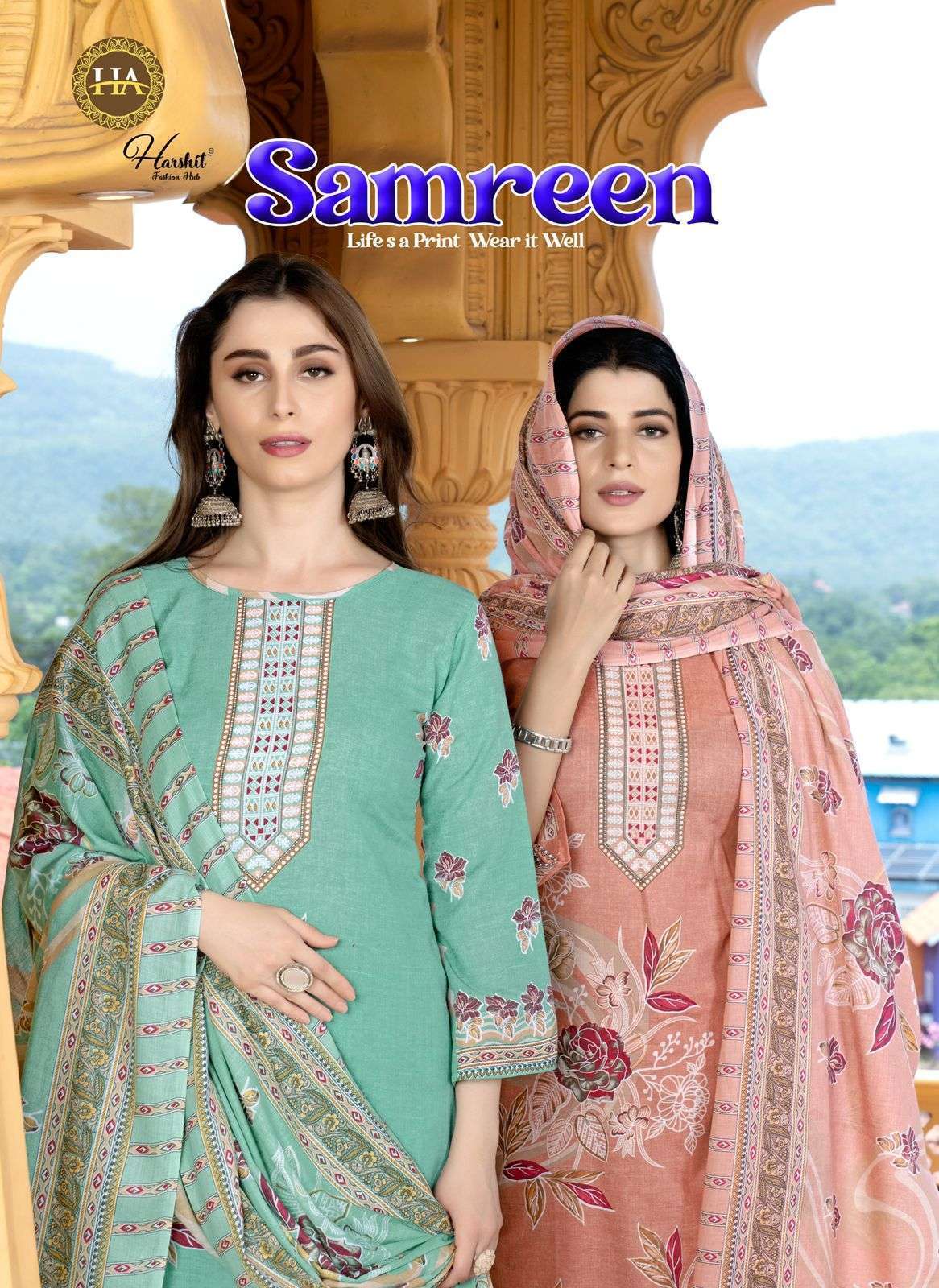 HARSHIT FASHION SAMREEN PURE CAMRIC COTTON SWAROVSKI WORK SUIT WHOLESALER 2025