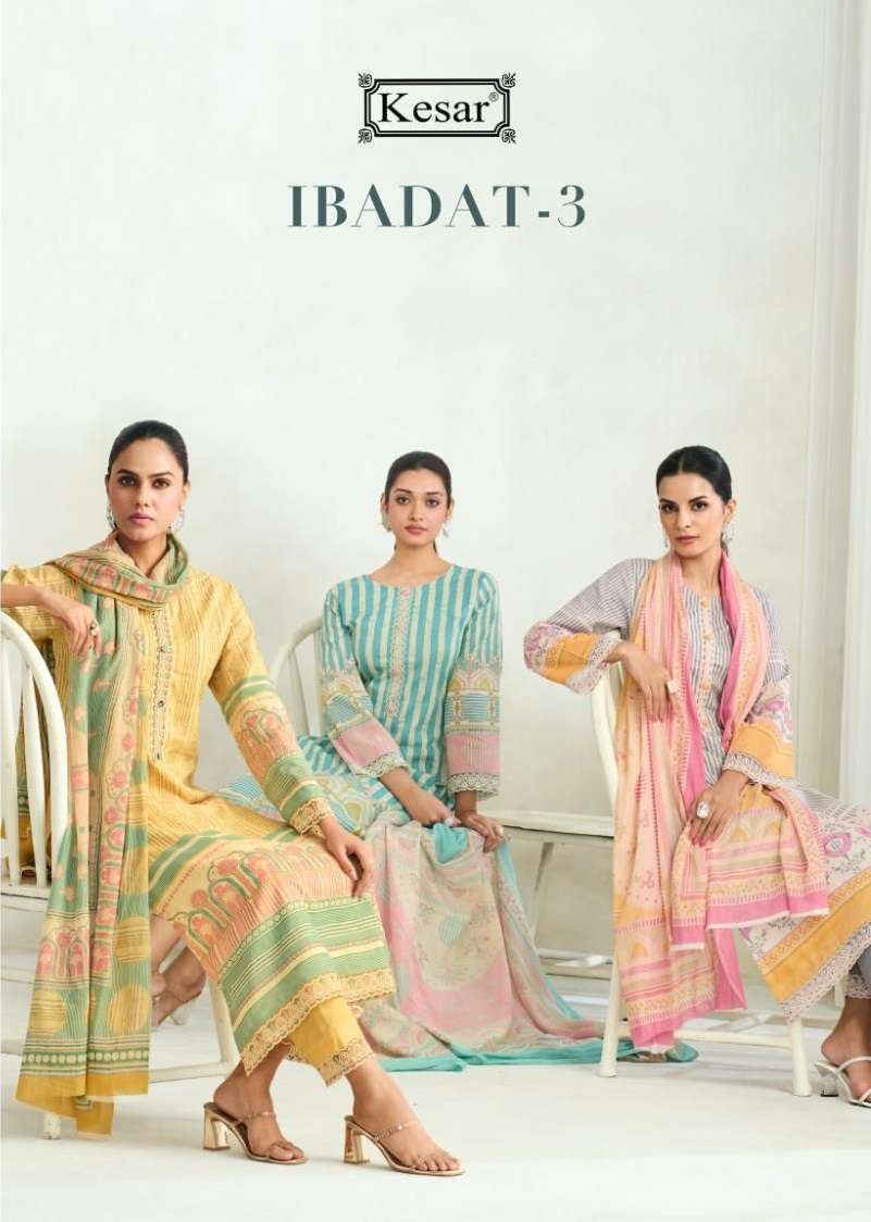 KESAR KARACHI IBADAT VOL 3 LAWN COTTON SUIT CATALOG WHOLESALER 