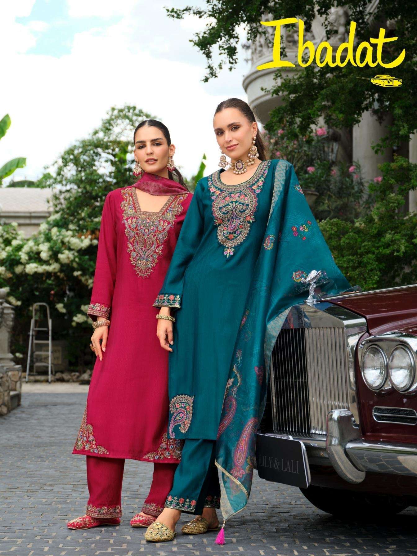 LILY AND LALI IBADAT 27471 TO 27474 VISCOSE SILK EMBRODERY 3 PCS SET COLLECTION BEST RATE 