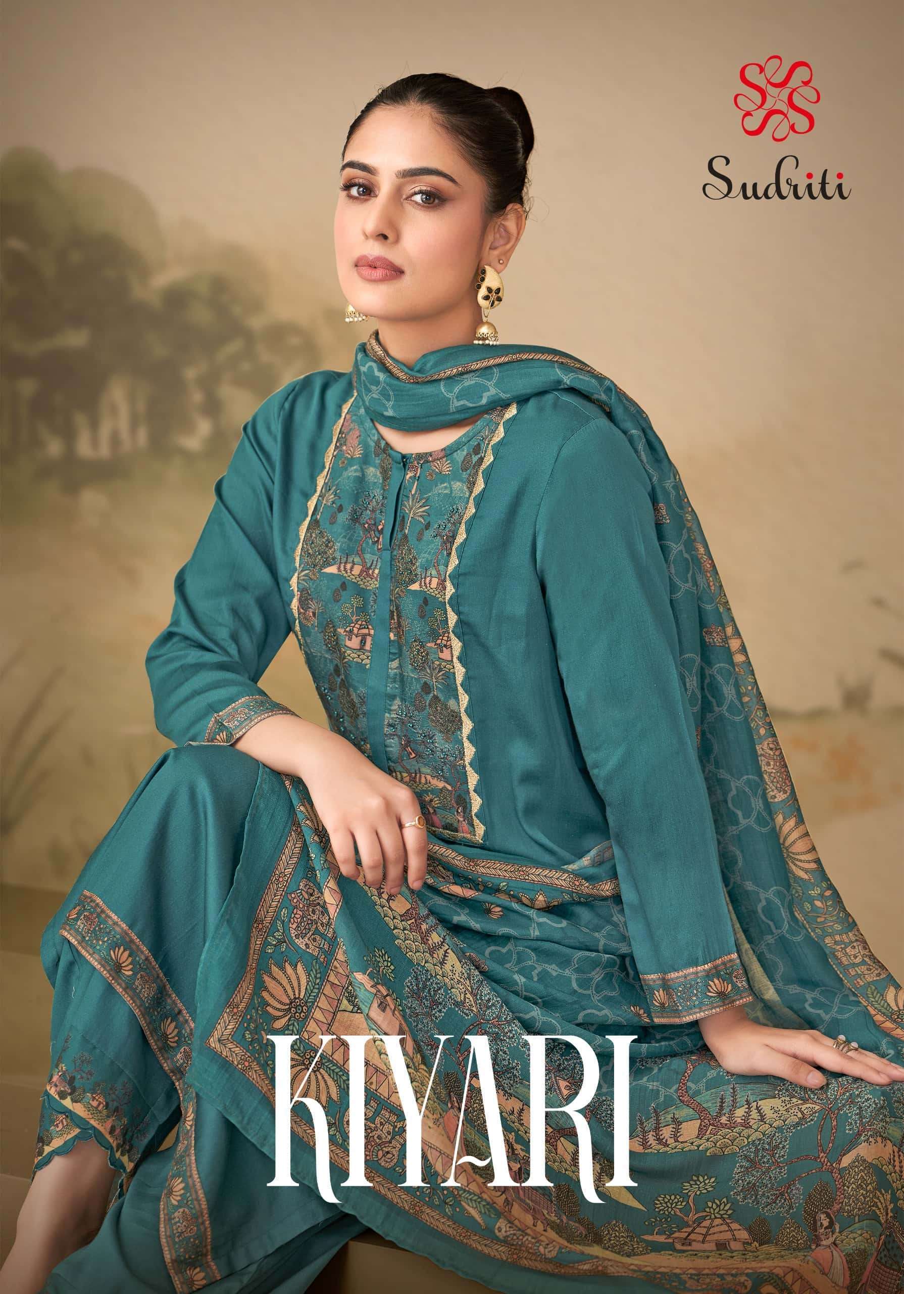 SUDRITI KIYARI COSMOS SATIN PARTYWEAR SUIT WHOLESALER IN SURAT 2025