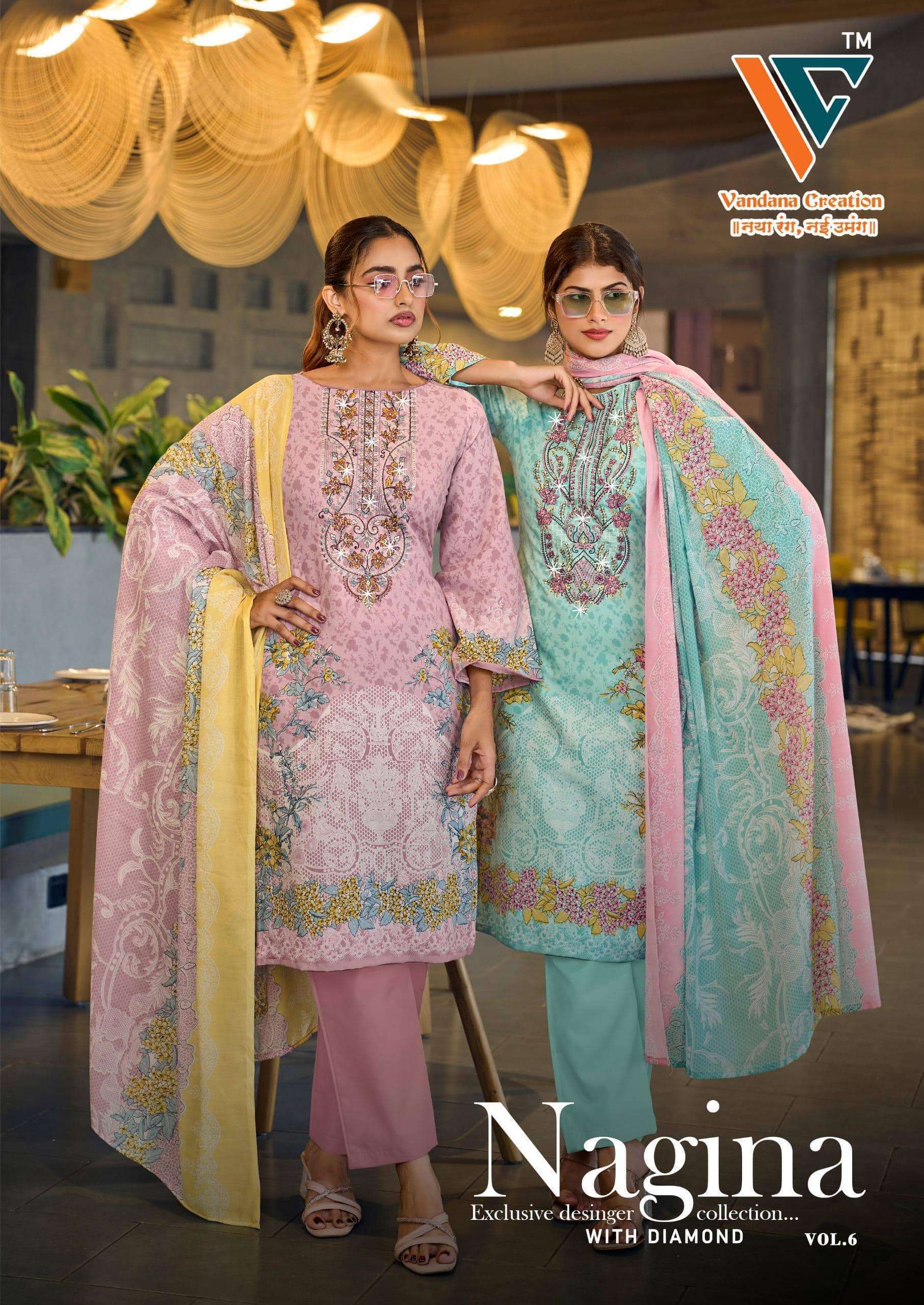 VANDANA FASHION NAGINA VOL 6 UNSTITCH COTTON DRESS WHOLESALER 