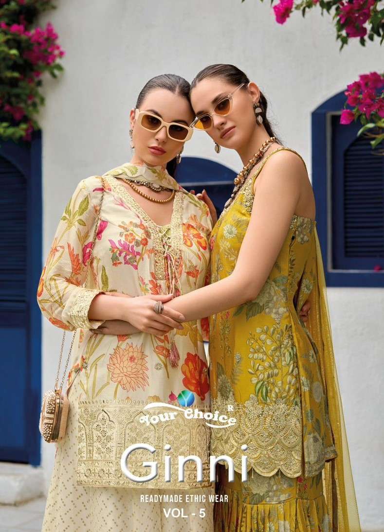 YOUR CHOICE GINNI VOL 5 STYLISH PARTY WEAR SHARARA READYMADE SUIT WHOLESALER 