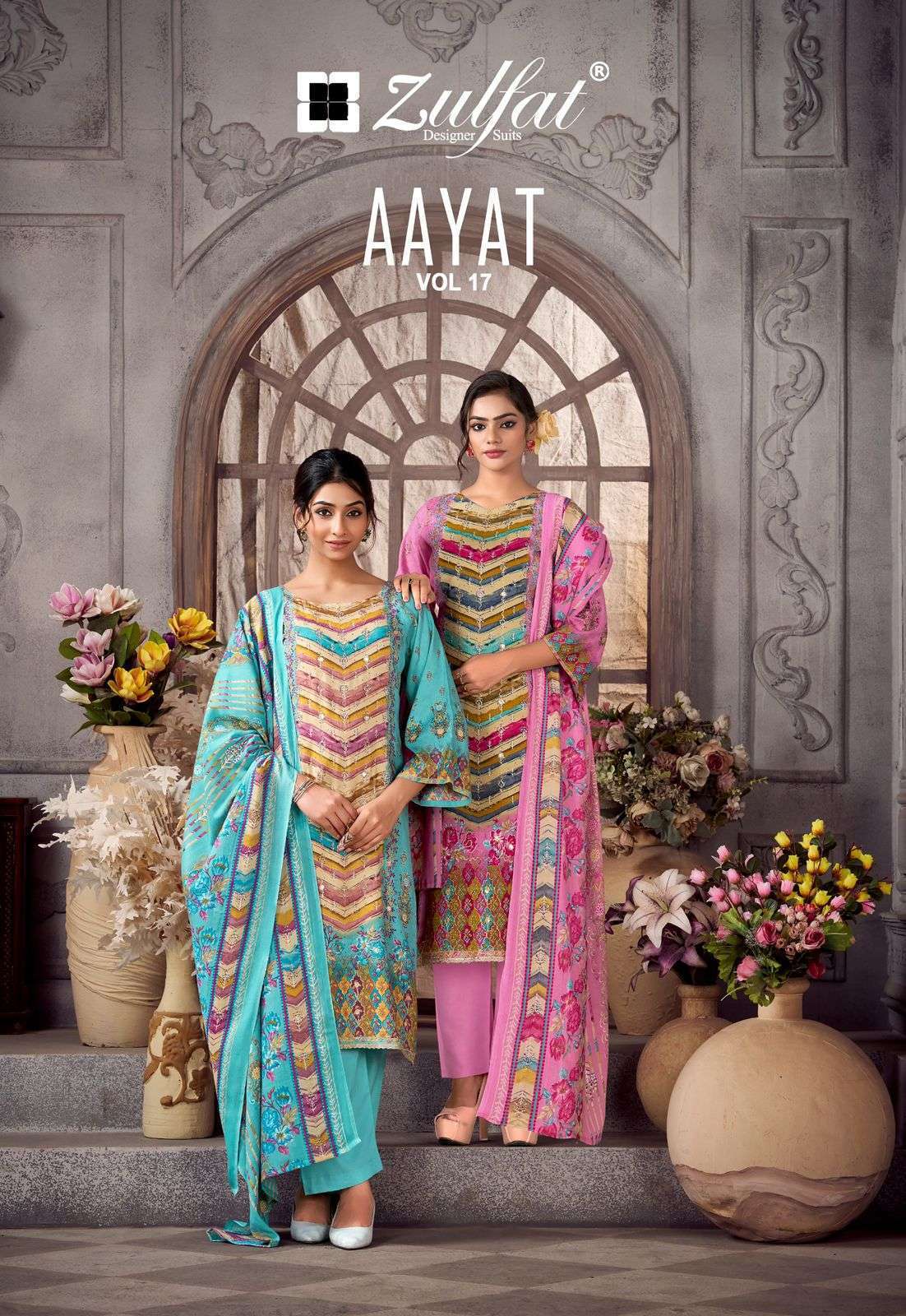 ZULFAT DESIGNER AAYAT VOL 17 RAYON PRINTED HANDWORK UNSTITCH SUIT 