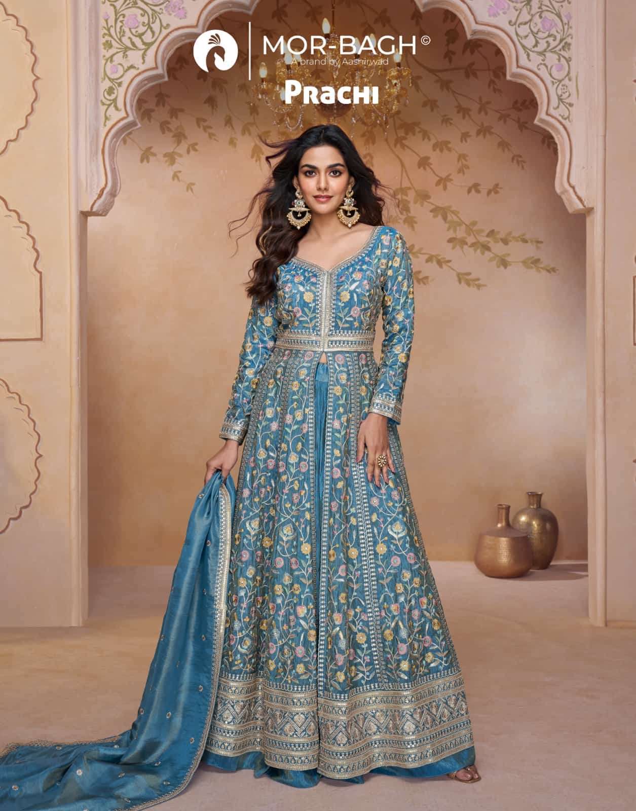 AASHIRWAD MOR BAGH PRACHI 10371 TO 10373 DESIGNER GOWN WHOLESALER 