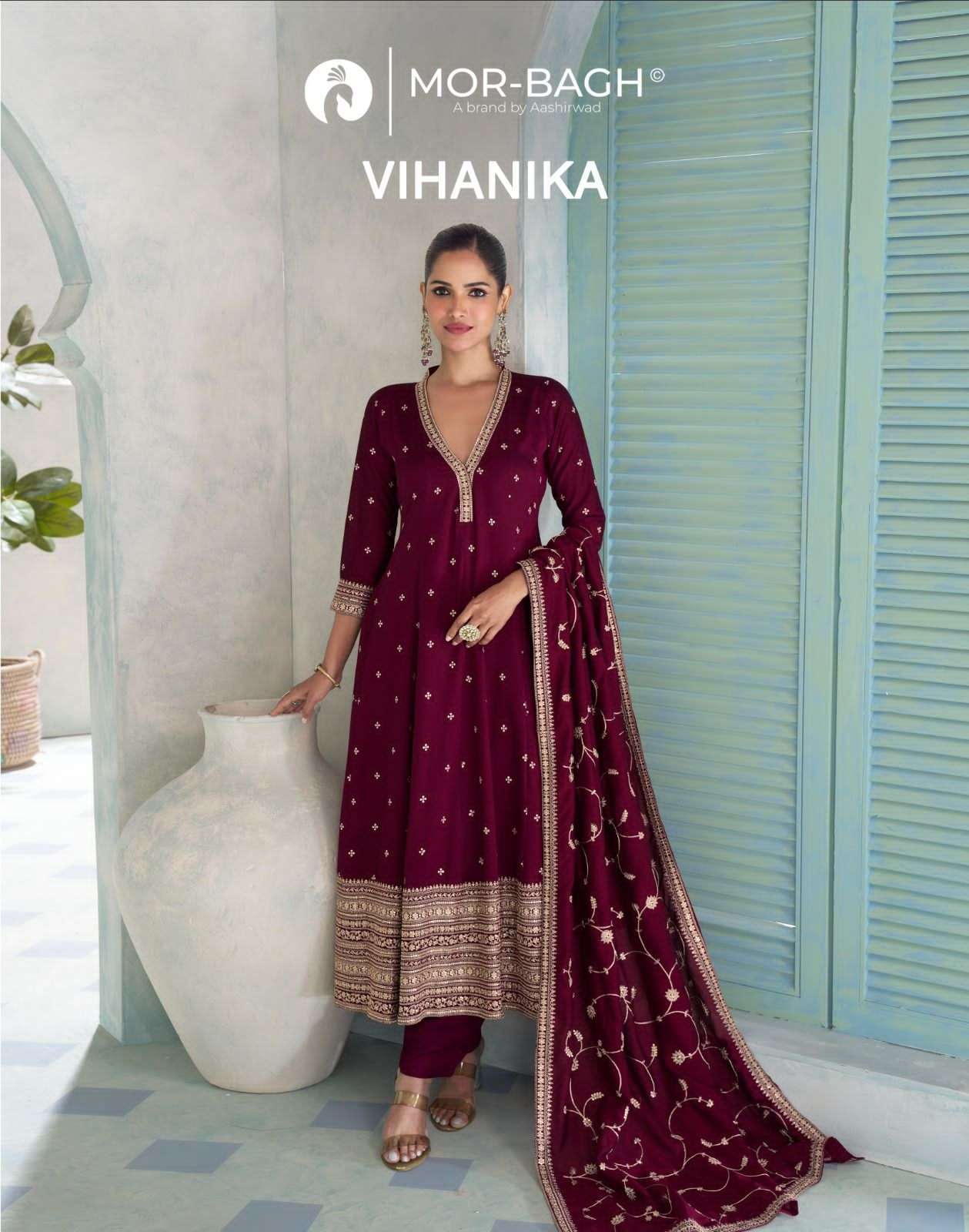 AASHIRWAD VIHANIKA 10444 TO 10446 LATEST DESIGNER ANARKALI STYLE DRESS WHOLESALER 