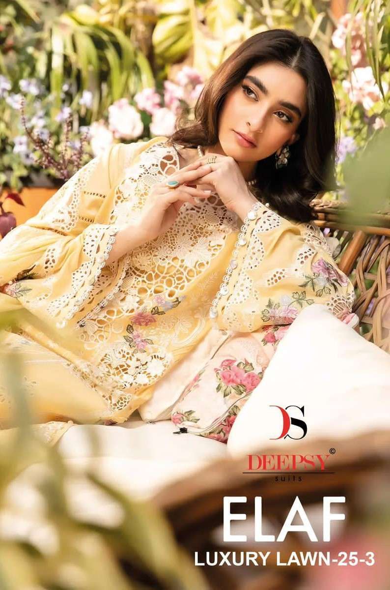 DEEPSY ELAF LUXURY LAWN 25 3 PURE COTTON PAKISTANI SUIT WHOLESALER BEST RATE 