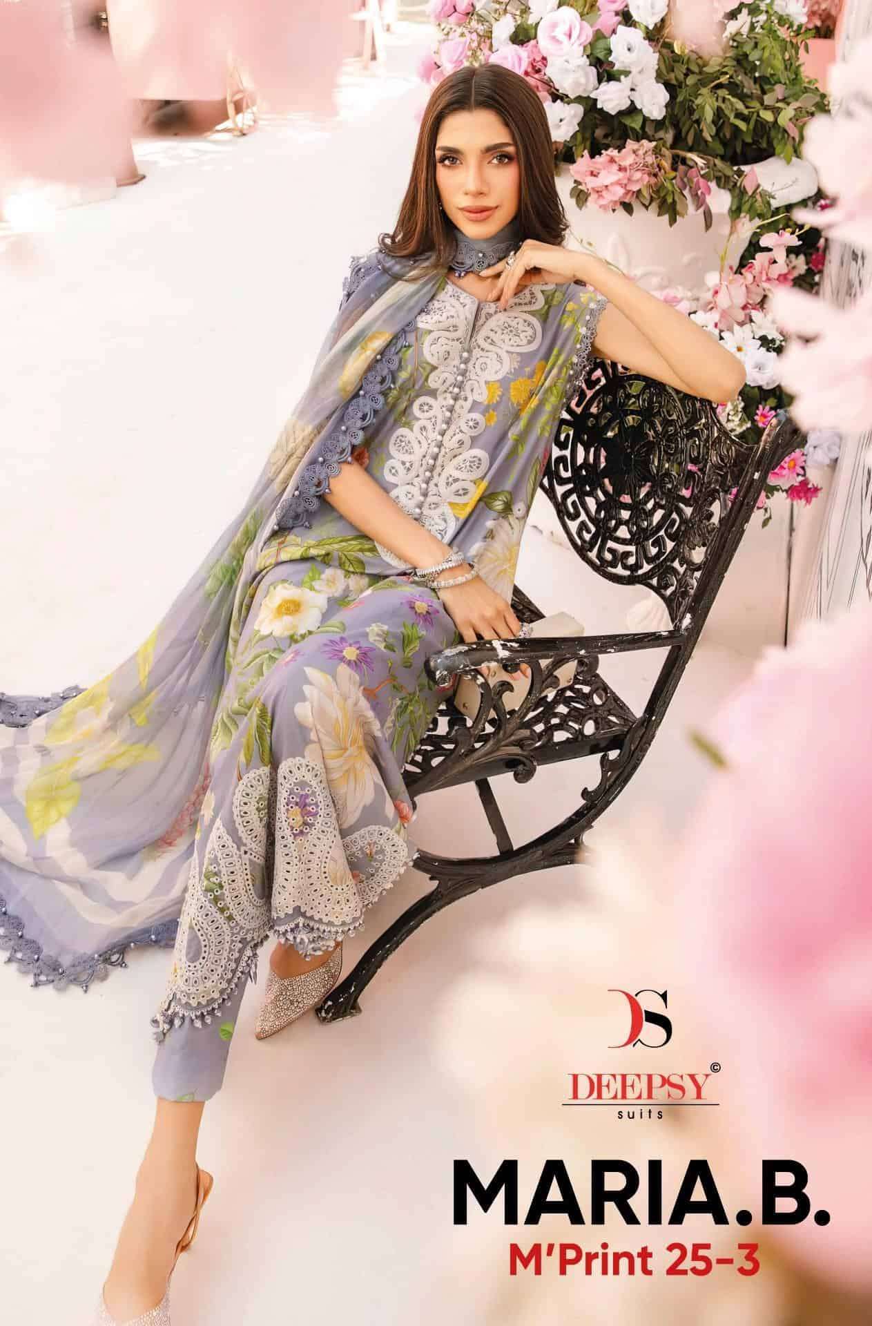 DEEPSY MARIA B MPRINT 25 3 PURE COTTON PAKISTANI SUIT WHOLESALER BEST RATE 