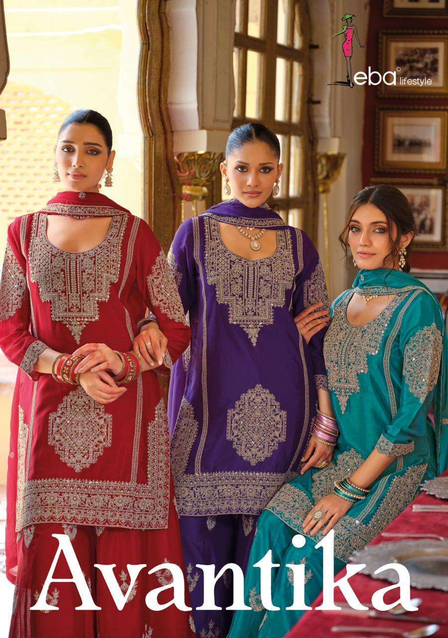 EBA LIFESTYLE AVANTIKA DESIGNER PALAZOO SUIT WHOLESALER IN SURAT 
