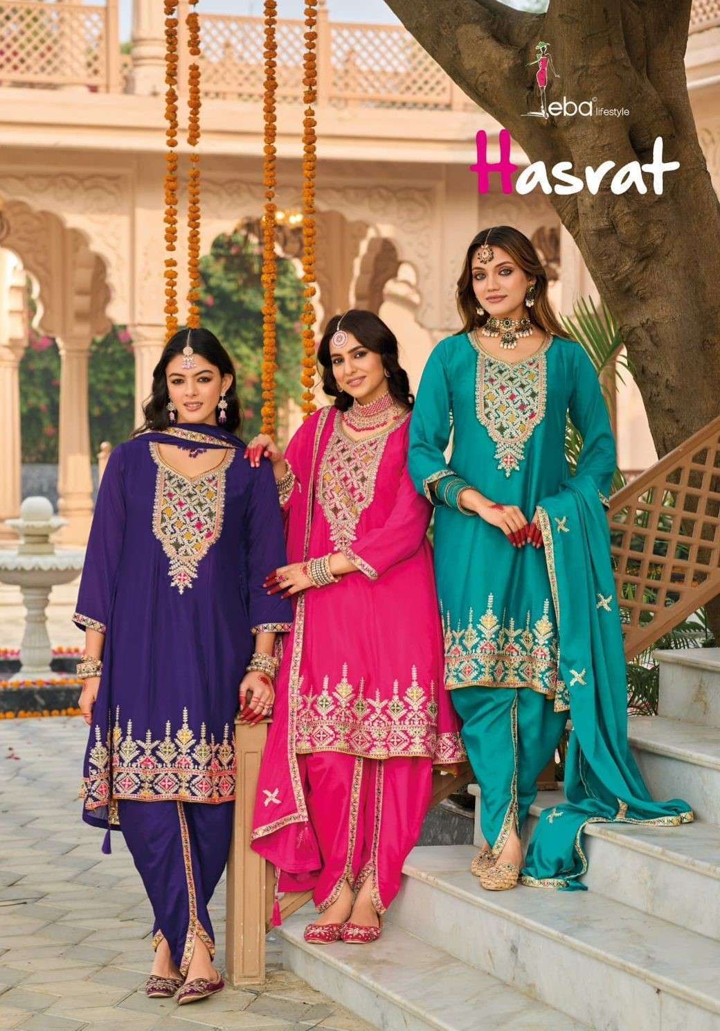 EBA LIFESTYLE HASRAT CHINON EMBRODERY READYMADE 3 PIECE SET WHOLESALER 