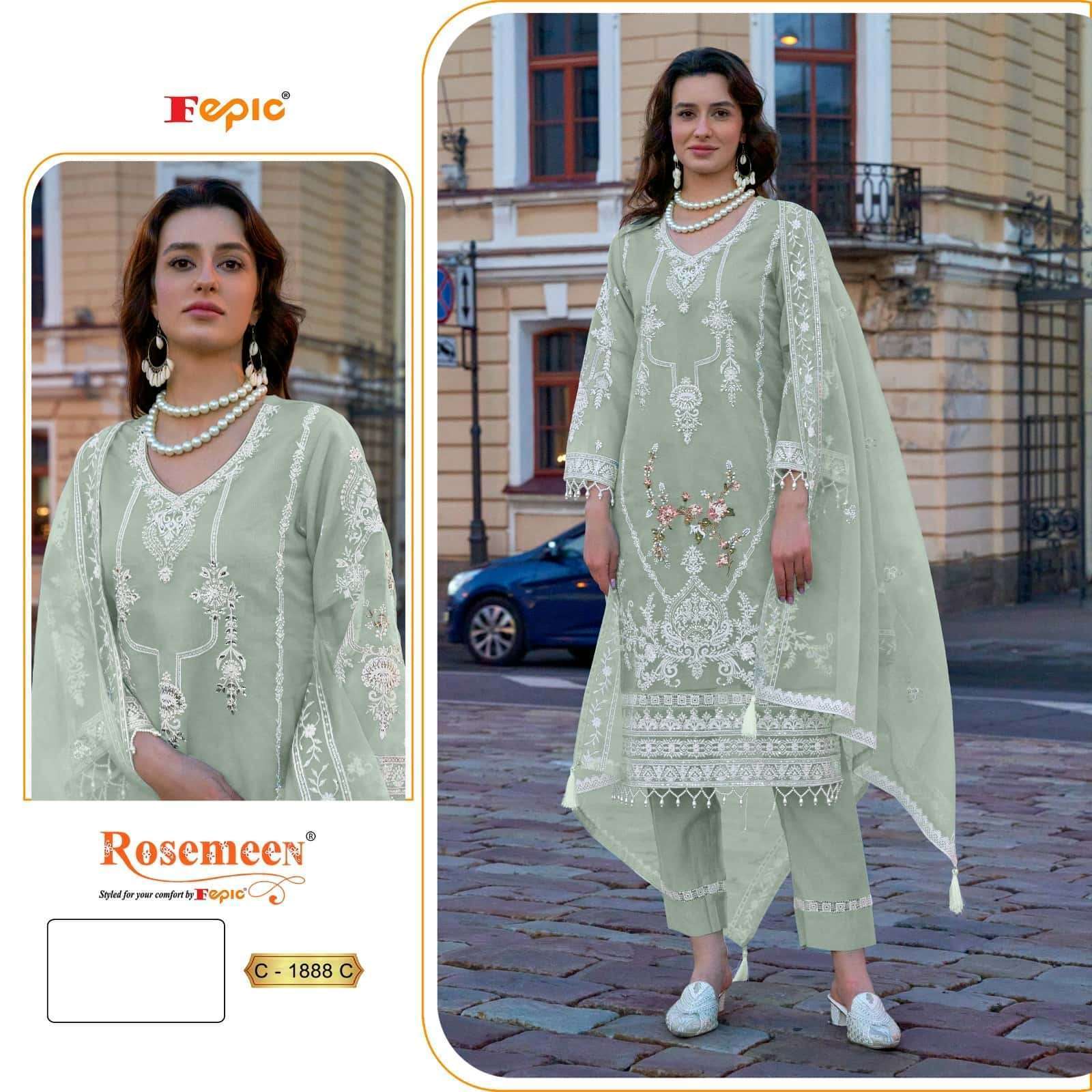 FEPIC C 1888 COLORS ORGANZA EMBRODERY PAKISTANI SUIT WHOLESALER 