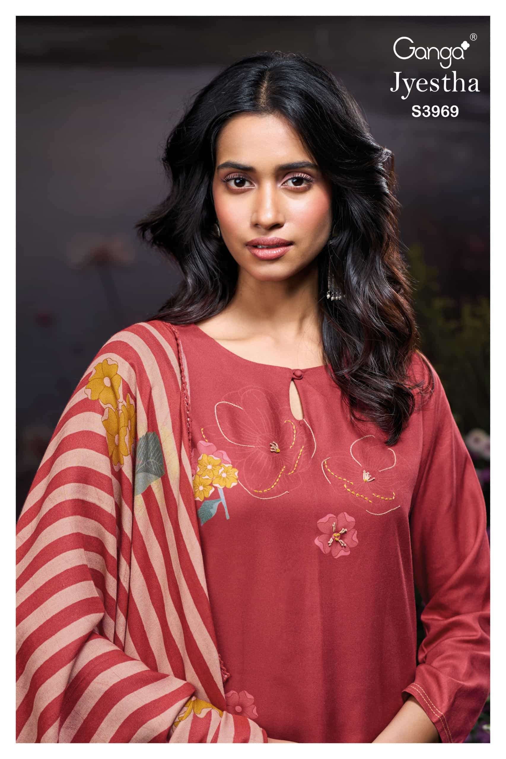 GANGA FASHION JYESTHA 3969 WINTER WEAR PASHMINA SUIT WHOLESALER 2025