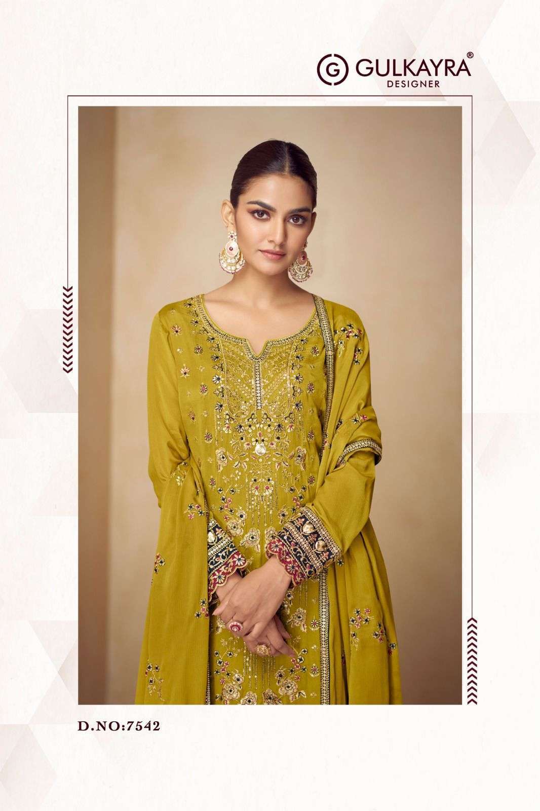 GULKAYRA DESIGNER PAHAL 7542 TO 7544 CHINON EMBRODERY WORK PALAZZO SUIT EXPORTER 