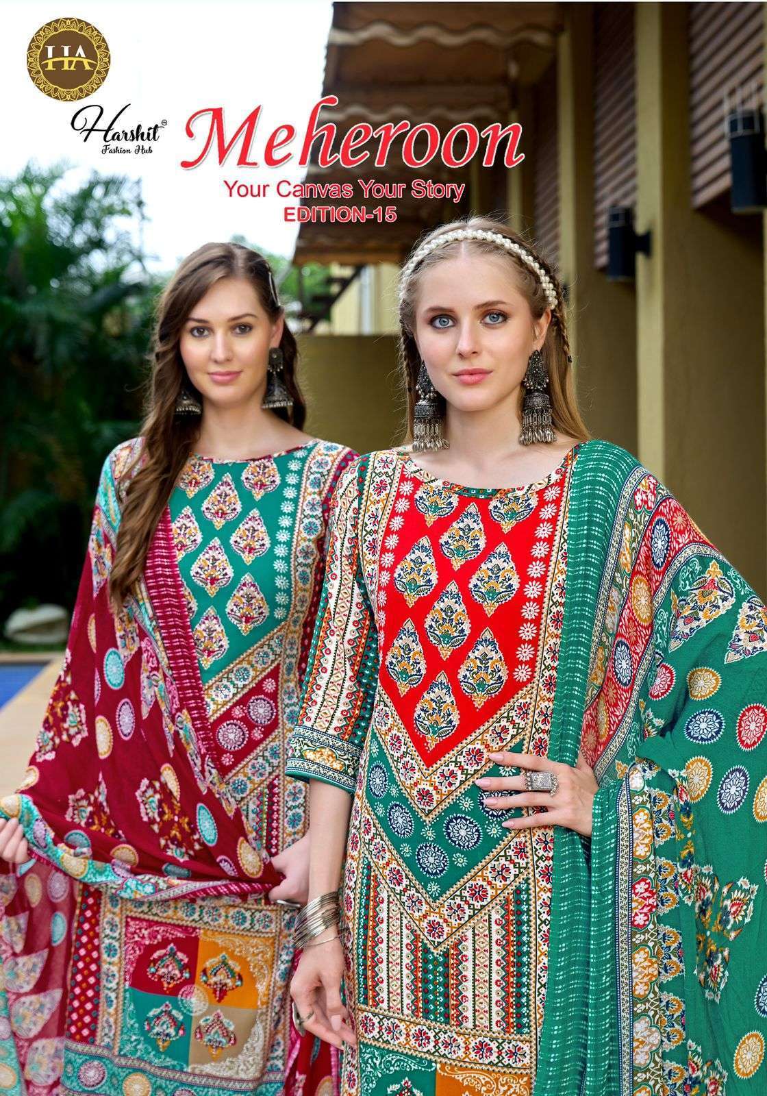 HARSHIT FASHION MEHEROON EDITION 15 FANCY VISCOSE RAYON SUIT 