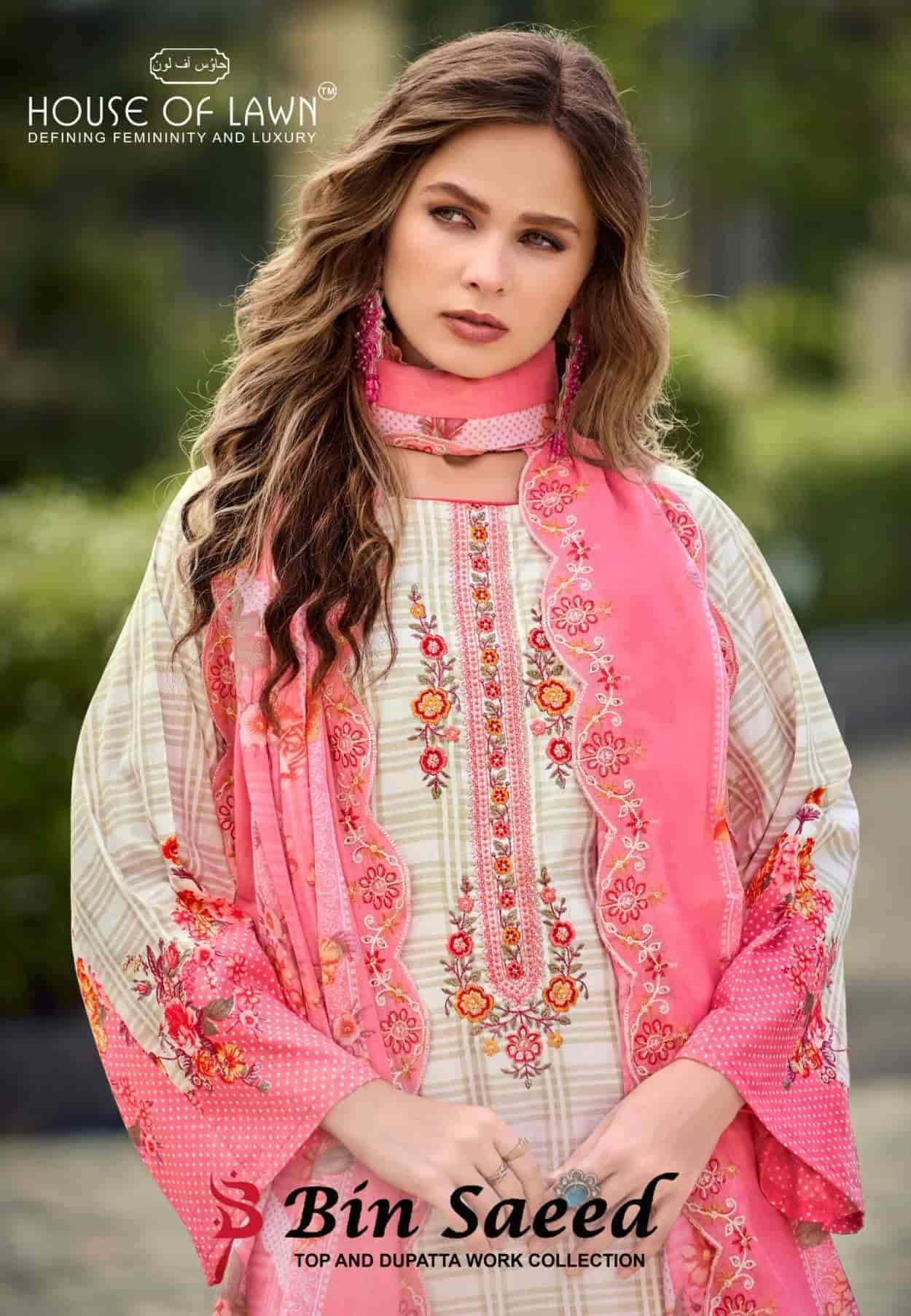 HOUSE OF LAWN BIN SAEED TOP AND DUPATTA WORK PURE COTTON LADIES SUIT WHOLESALER 2025