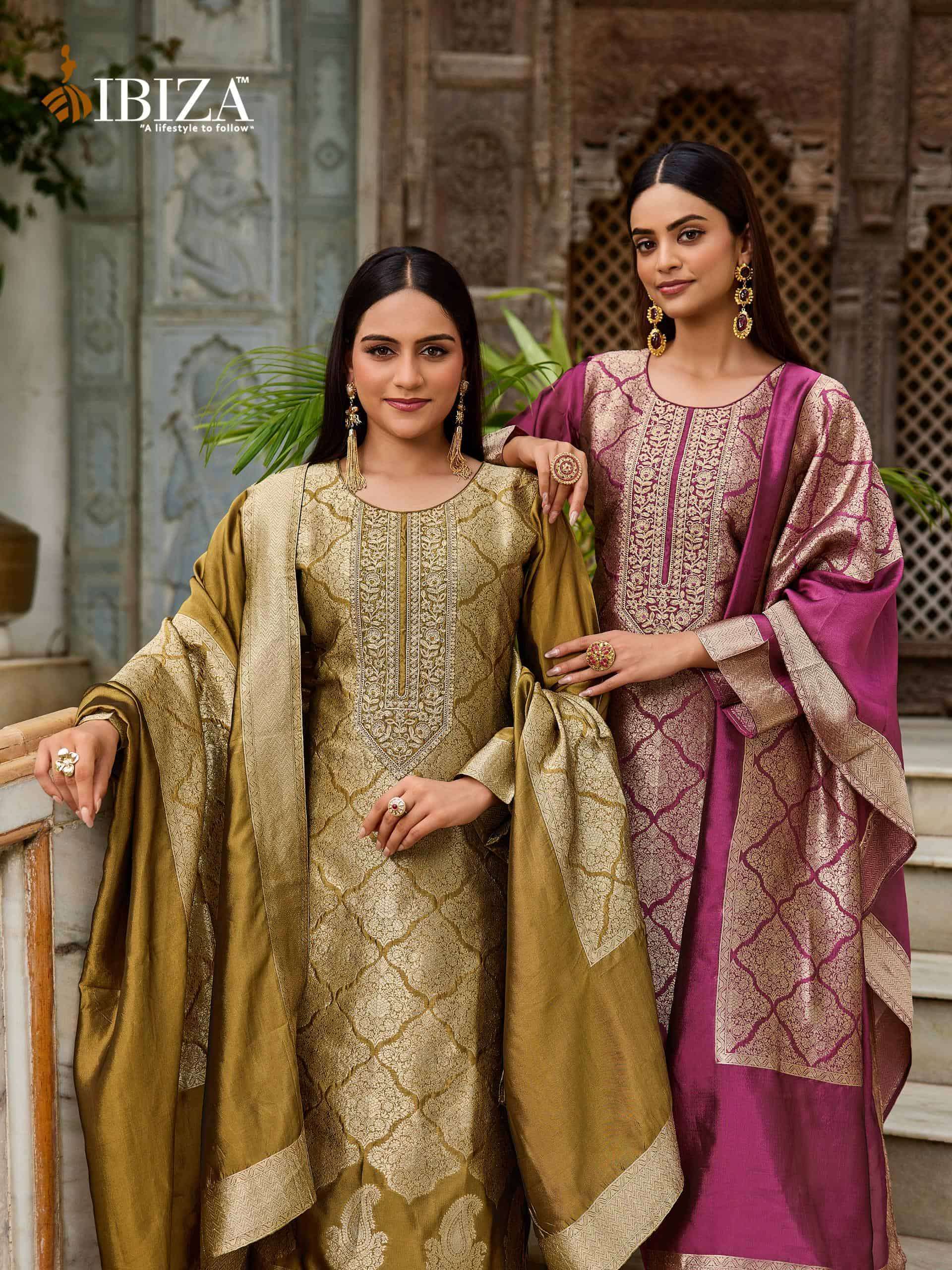 IBIZA LIFESTYLE SAKHI VOL 13 BANGLORY SILK JACQUARD PARTYWEAR LADIES SUIT WHOLESALER 