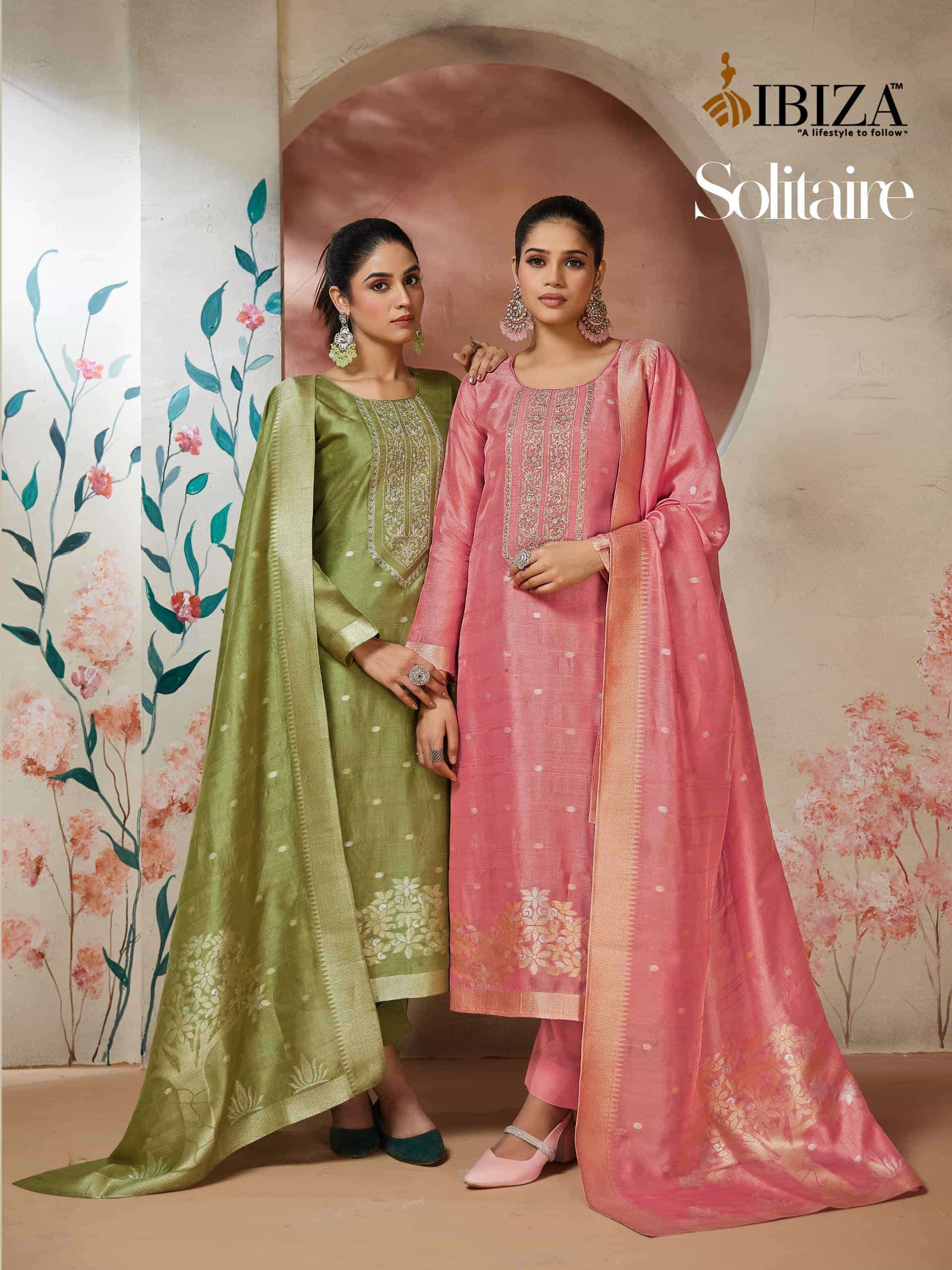 IBIZA LIFESTYLE SOLITAIRE SILK JACQUARD PARTYWEAR LADIES SUIT WHOLESALER 