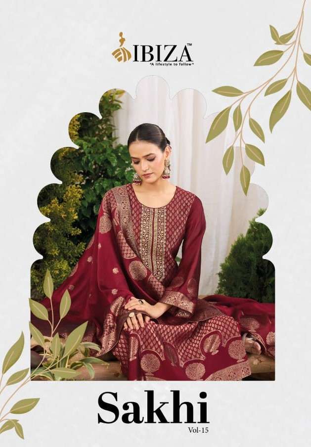 IBIZA SAKHI VOL 15 WEEDING WEAR DESIGNER JACQUARD SUIT CATALOG WHOLESALER 