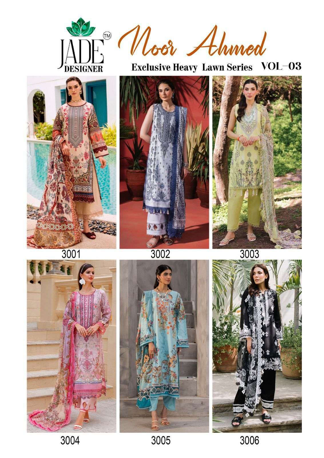 JADE NOOR AHMED VOL 3 LAWN COTTON PAKISTANI SUIT WHOLESALER 
