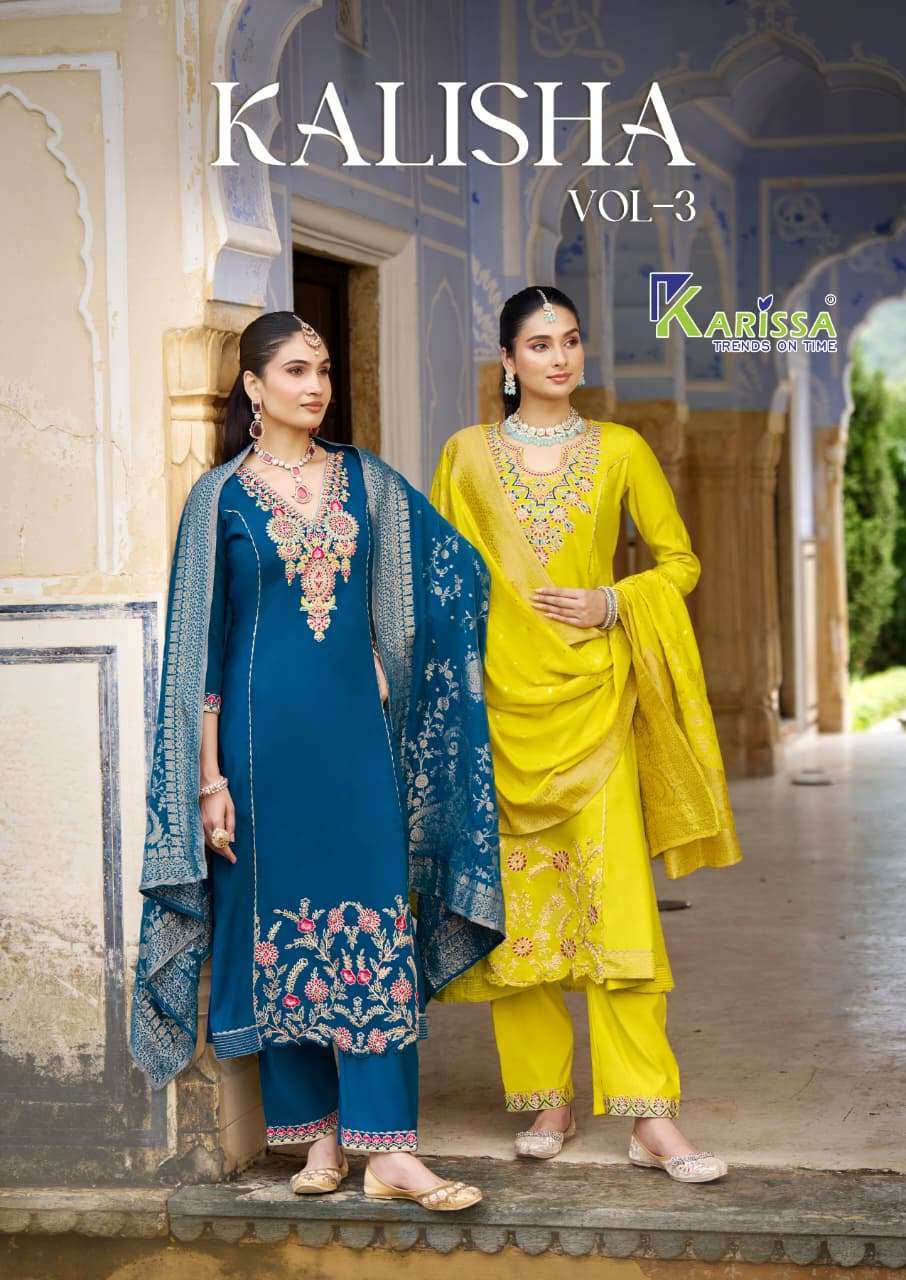 KARISSA KALISHA VOL 3 FANCY VISCOSE SILK EMBRODERY SUIT WHOLESALER BEST RATE DEALER 