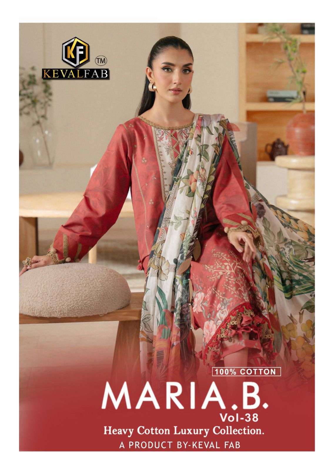 KEVAL FAB MARIA B VOL 38 PRINTED COTTON SUIT WHOLESALE PRICE