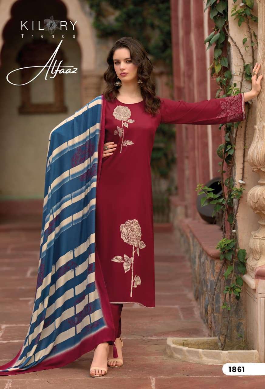KILORY TRENDZ ALFAAZ VISCOSE PASHMINA PRINTED SUIT WHOLESALER BEST RATE 
