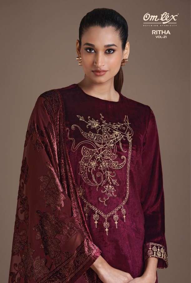 OMTEX RITHA VOL 21 PURE VELVET SUIT WHOLESALER IN SURAT 