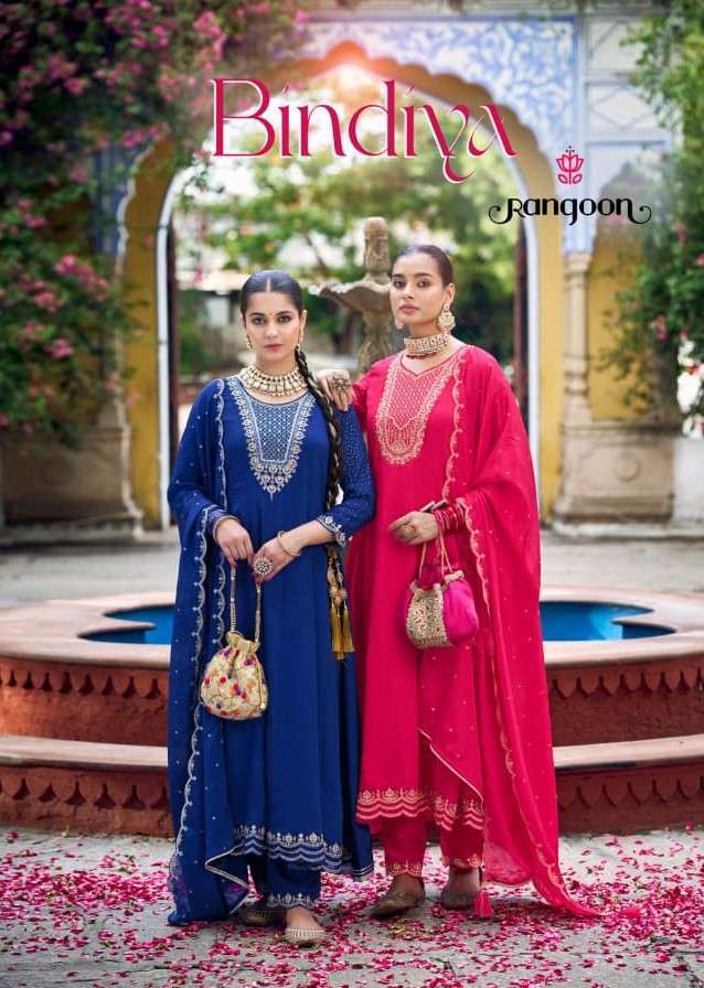 RANGOON BINDIYA VISCOSE EMBRODERY DESIGNER READYMADE SUIT EXPORTER 