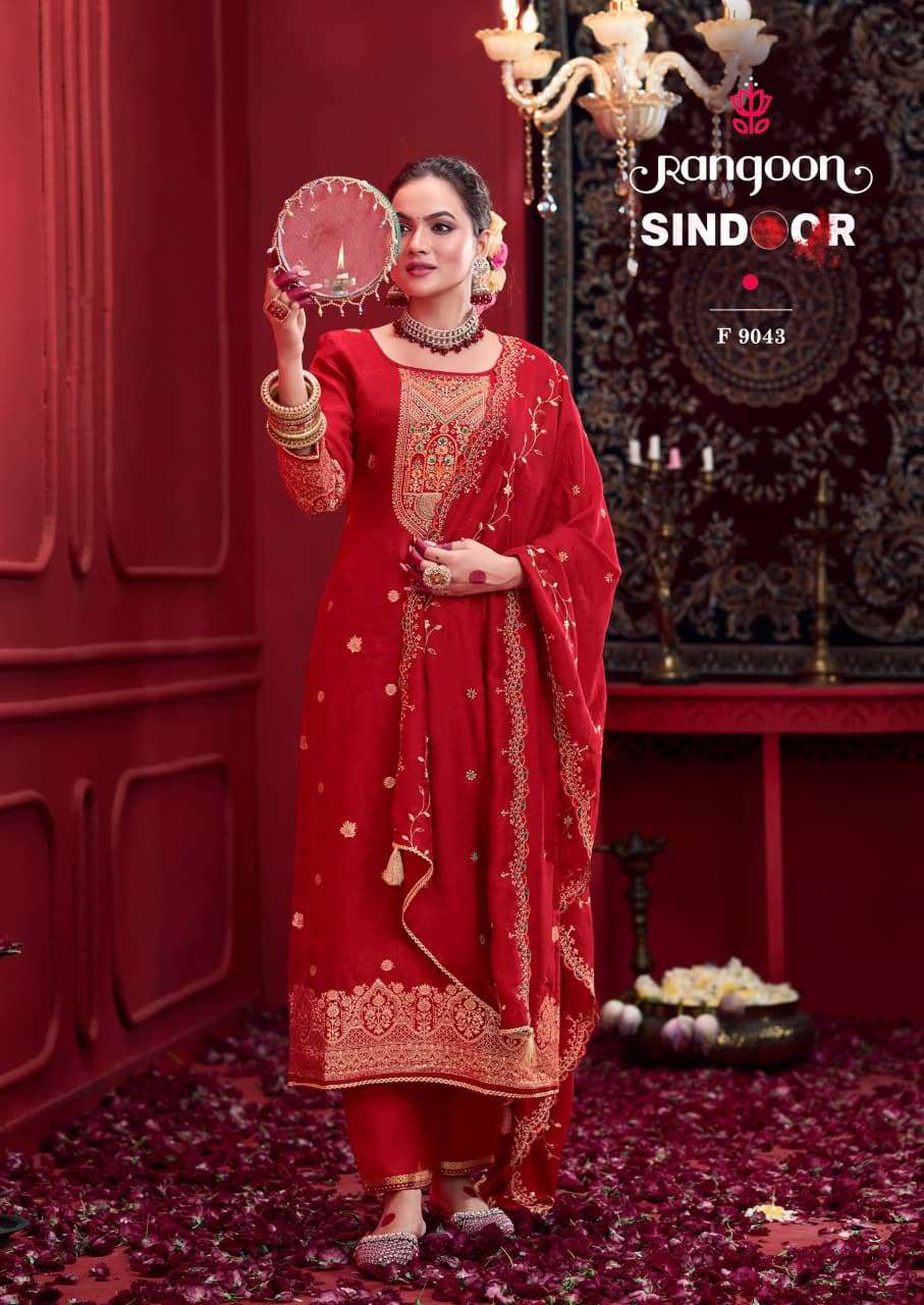 RANGOON SINDOOR READYMADE 3 PIECE SET KARWA CHAUTH DRESS WHOLESALER 