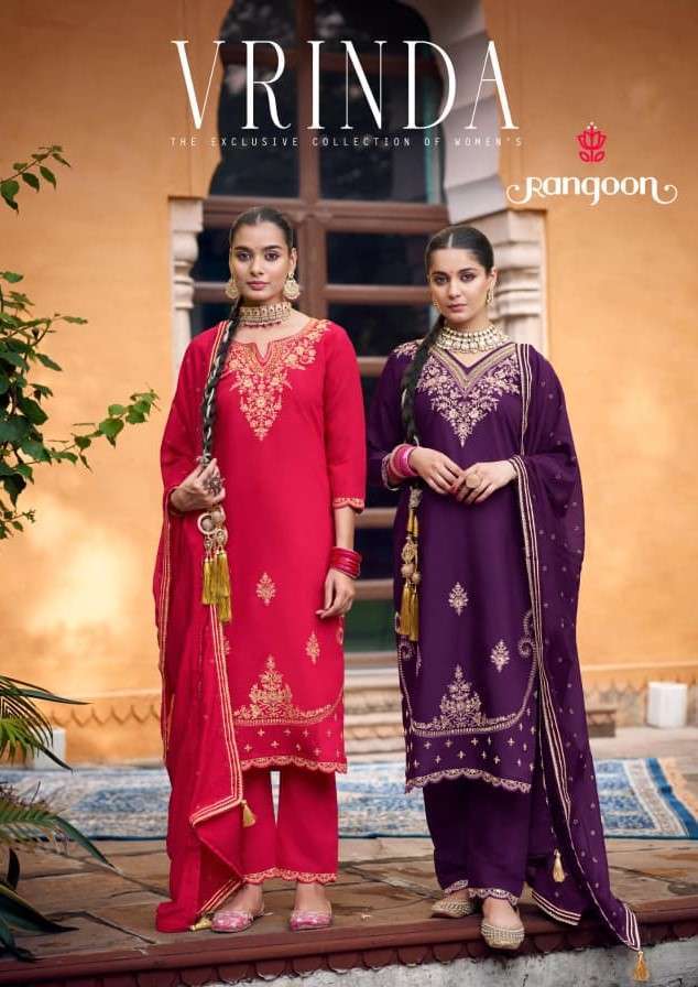 RANGOON VRINDA PURE SILK EMBRODERY WORK DESIGNER READYMADE 3 PIECE SET WHOLESALER 