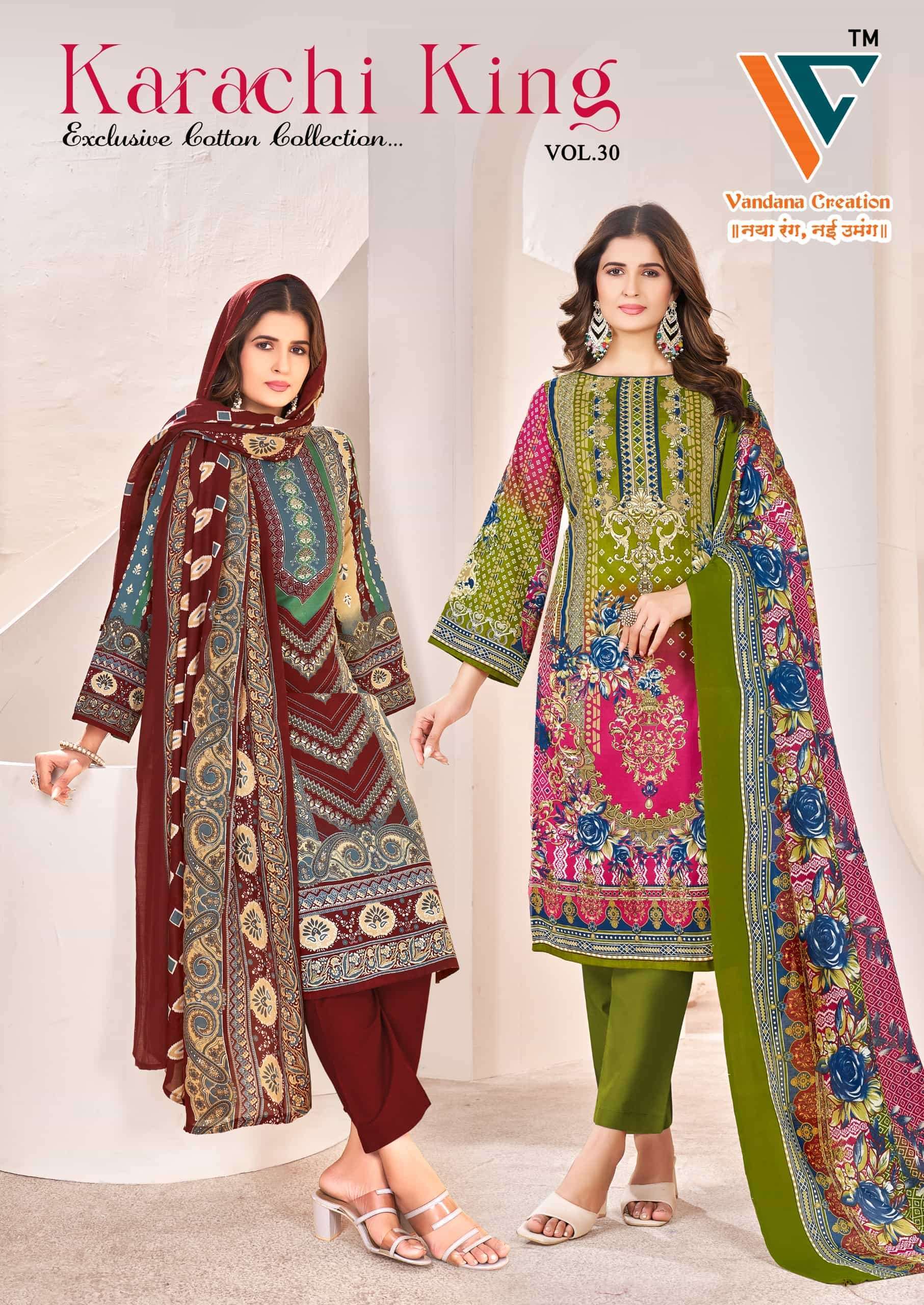 VANDANA FASHION KARACHI KING VOL 30 COTTON KARACHI SUIT WHOLESALER 