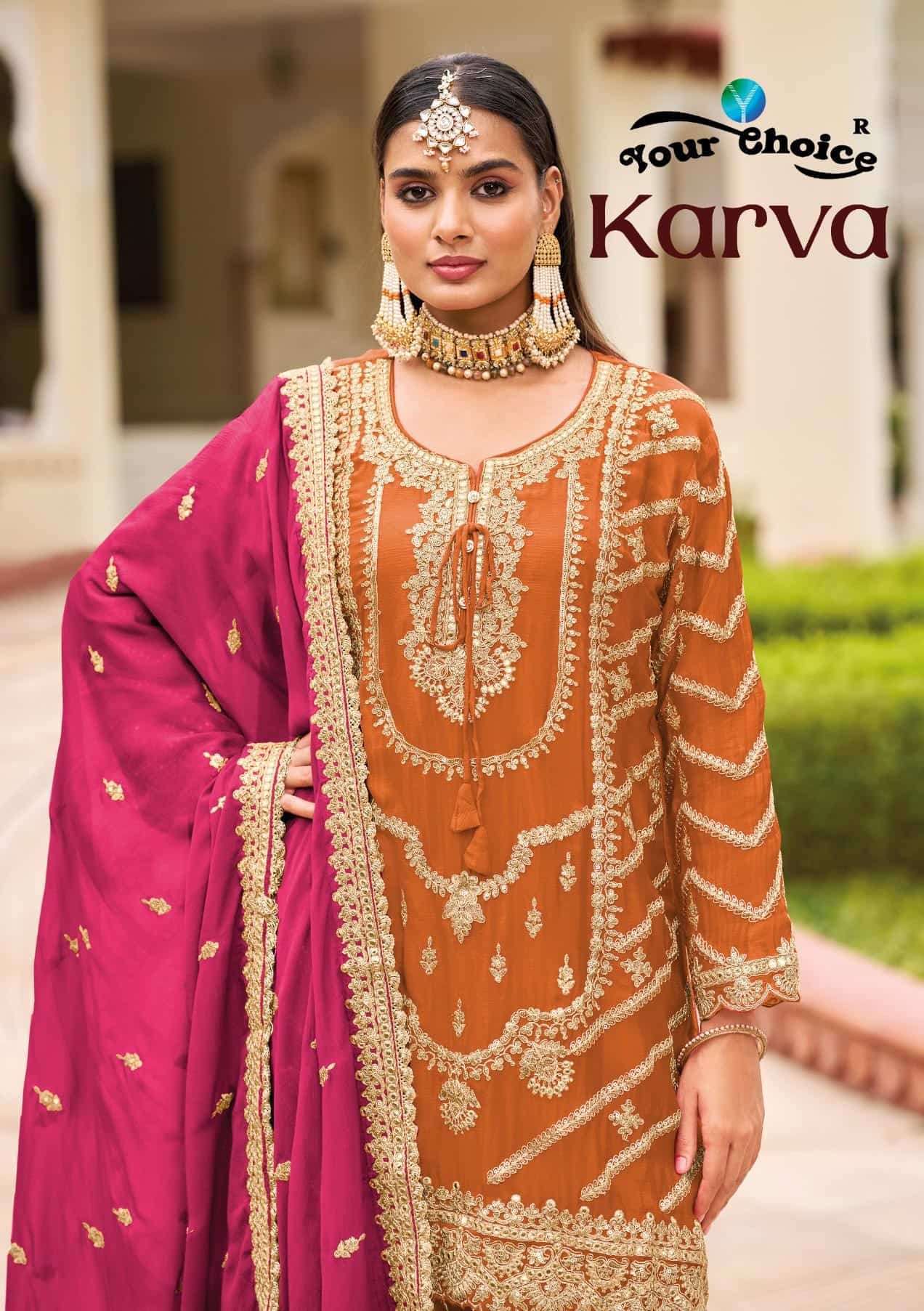 YOUR CHOICE KARVA CHINON EMBROIDERY SUIT COLLECTION BEST RATE DEALER 