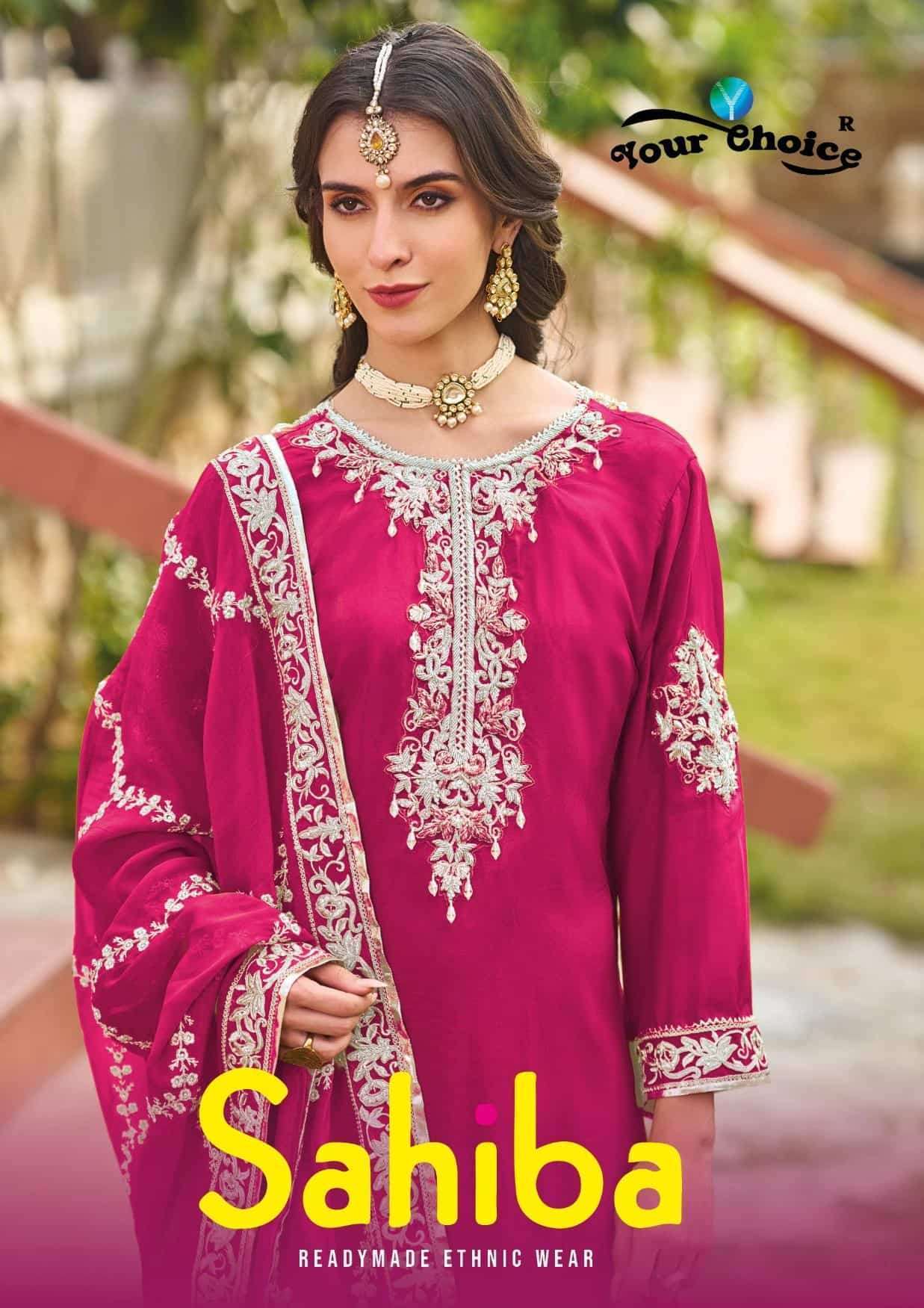 YOUR CHOICE SAHIBA CHINON PARTY WEAR GHARARA SUIT WHOLESALER 2025