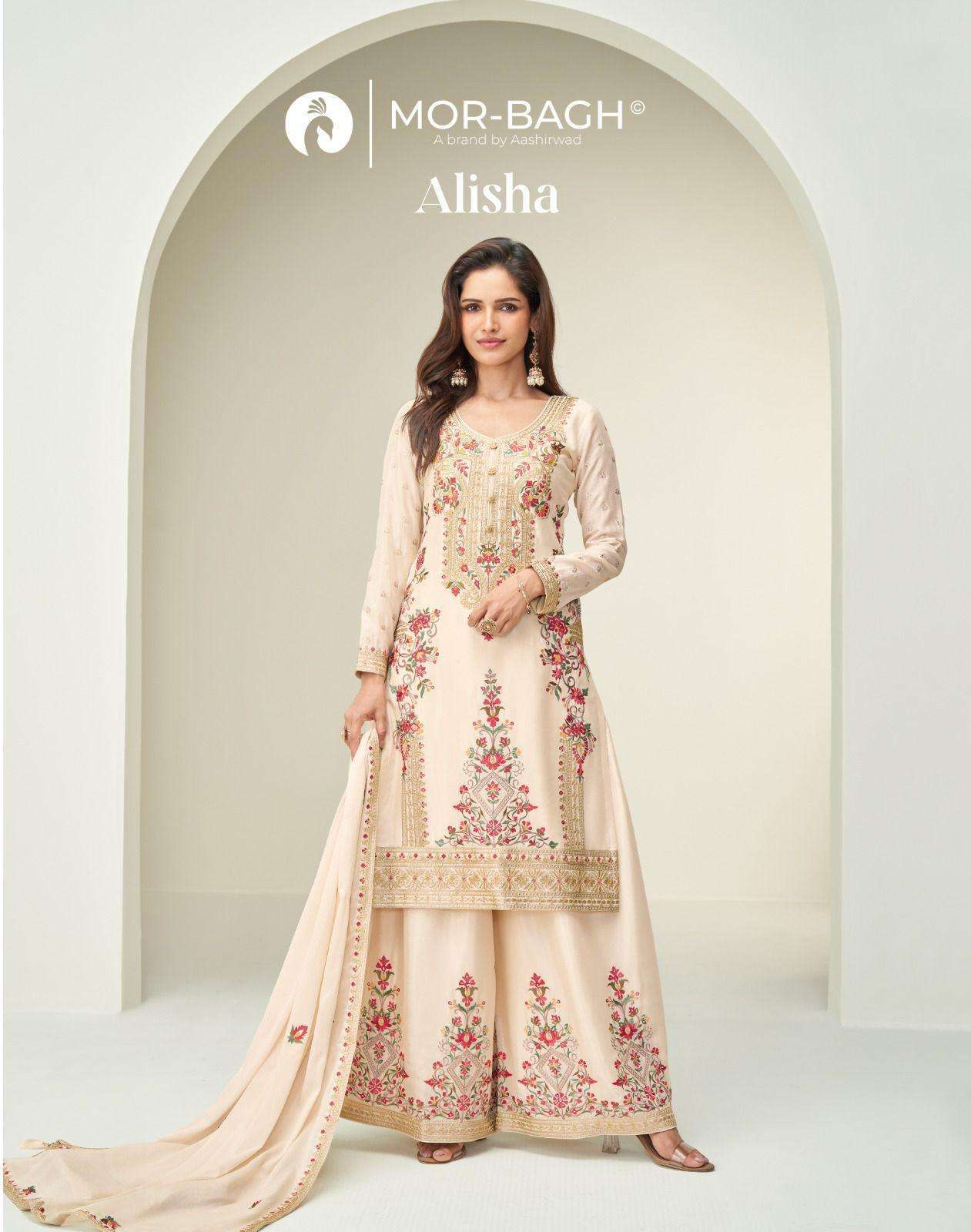 AASHIRWAD MOR BAGH ALISHA 10385 TO 10386 PREMIUM STYLE PALAZZO SUIT WHOLESALER IN INDIA 