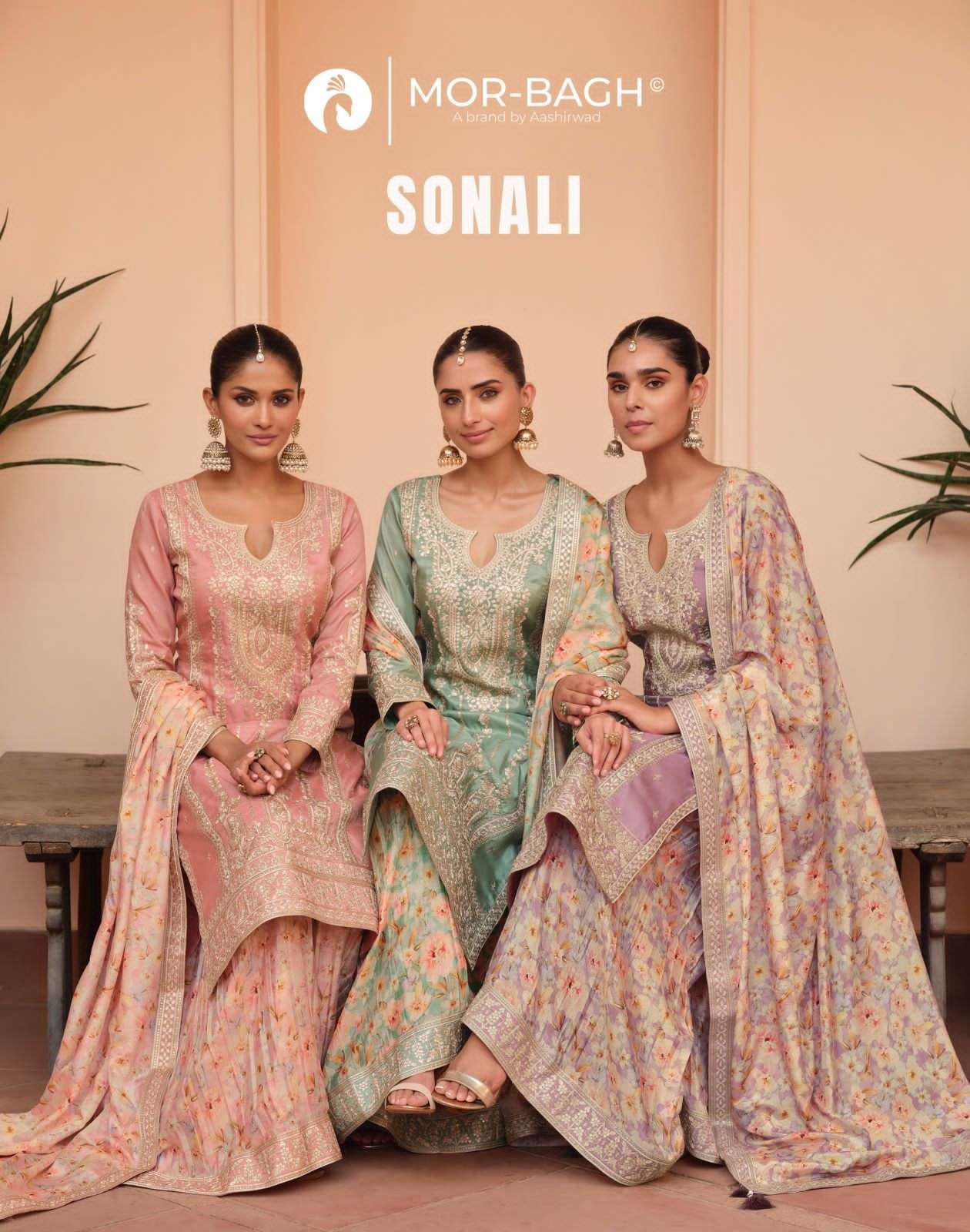 AASHIRWAD SONALI 10447 TO 10450 PARTYWEAR PALAZZO DESIGNER SUIT COLLECTION BEST RATE 