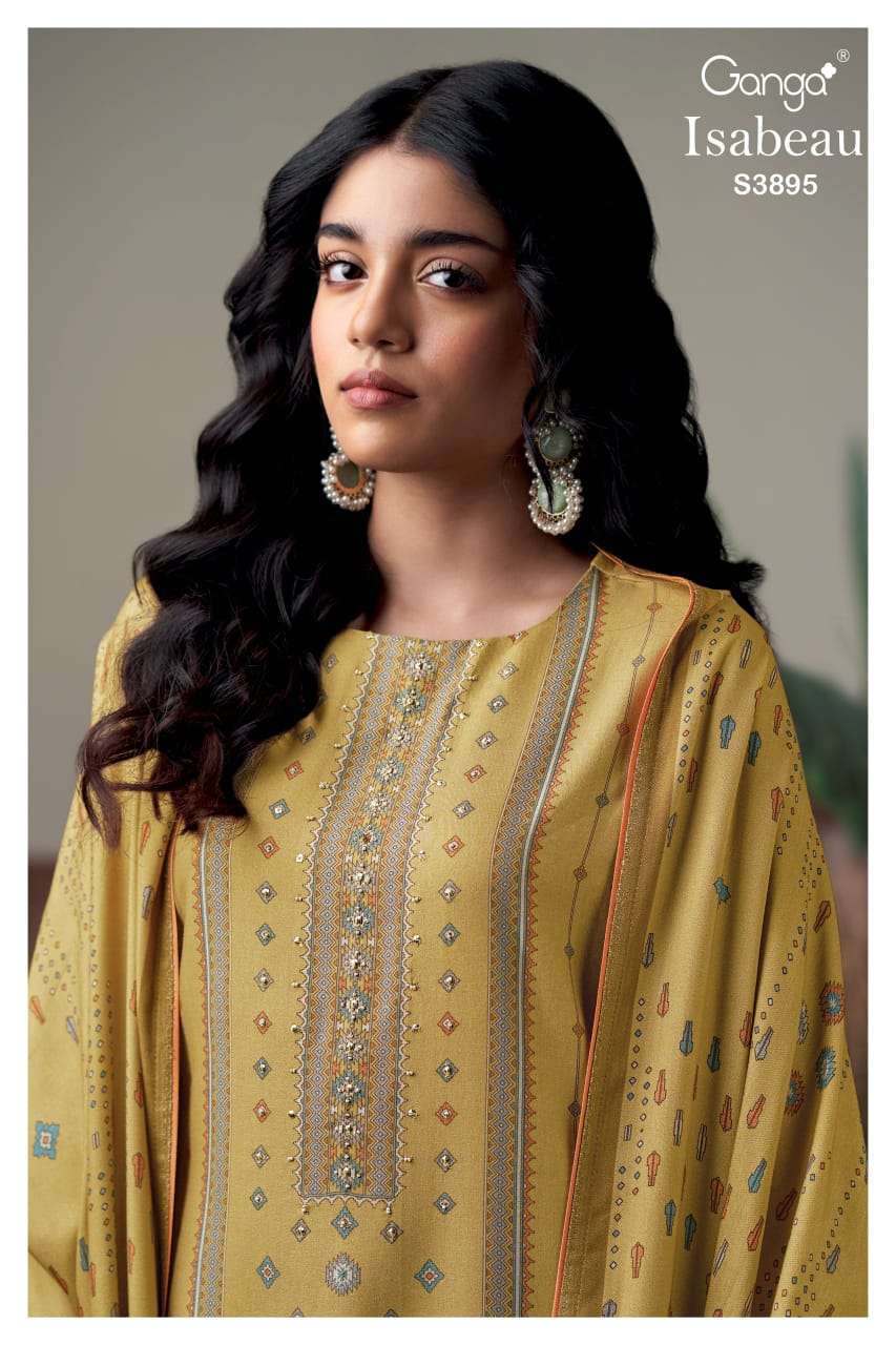 GANGA FASHION ISABEAU 3895 PURE WOOL PASHMINA WINTER SUIT WHOLESALER 2025