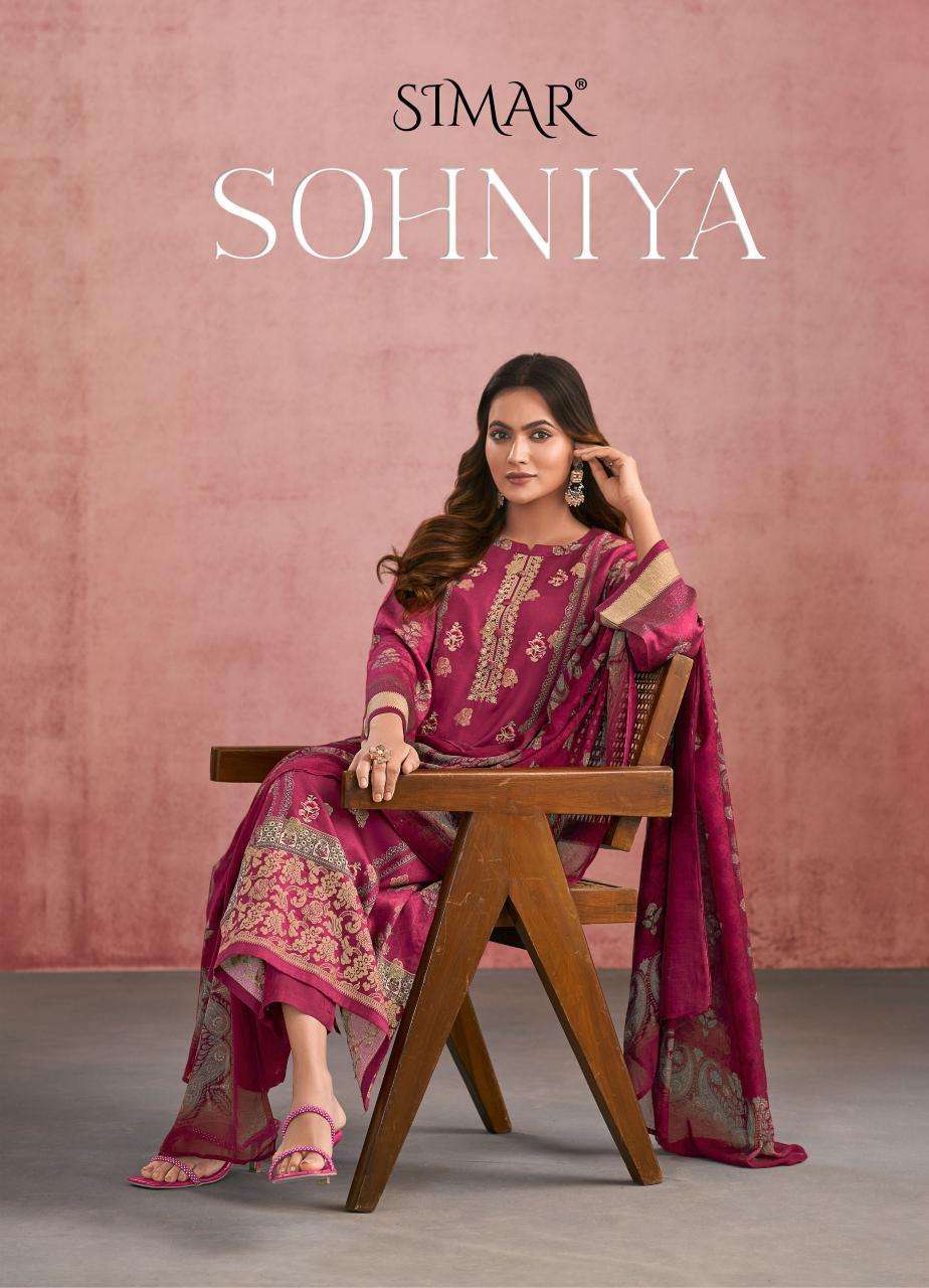 GLOSSY SIMAR SOHNIYA PRINTED FANCY SILK SUIT WHOLESALER IN INDIA 