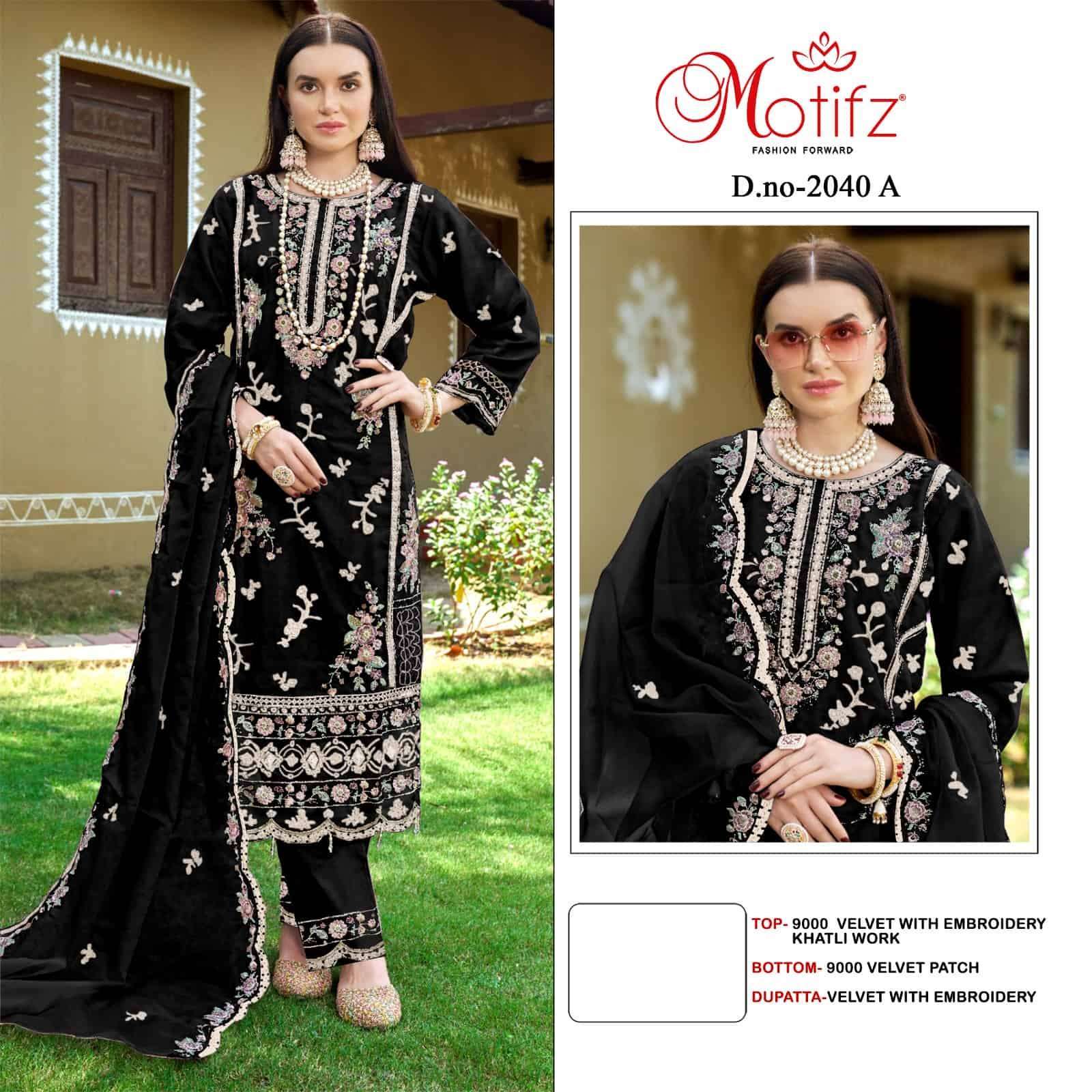 MOTIFZ D 2040 COLORS DESIGNER PAKISTANI VELVET SUIT WHOLESALER IN INDIA 